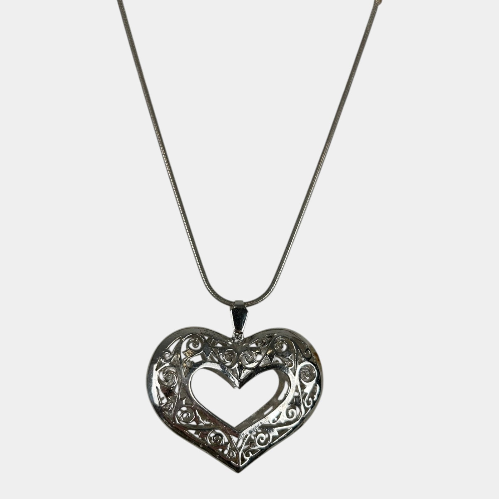 Sterling Silver Filagree Scrollwork Open Heart Pendant On 17" Long Sterling Necklace (1 of 3)