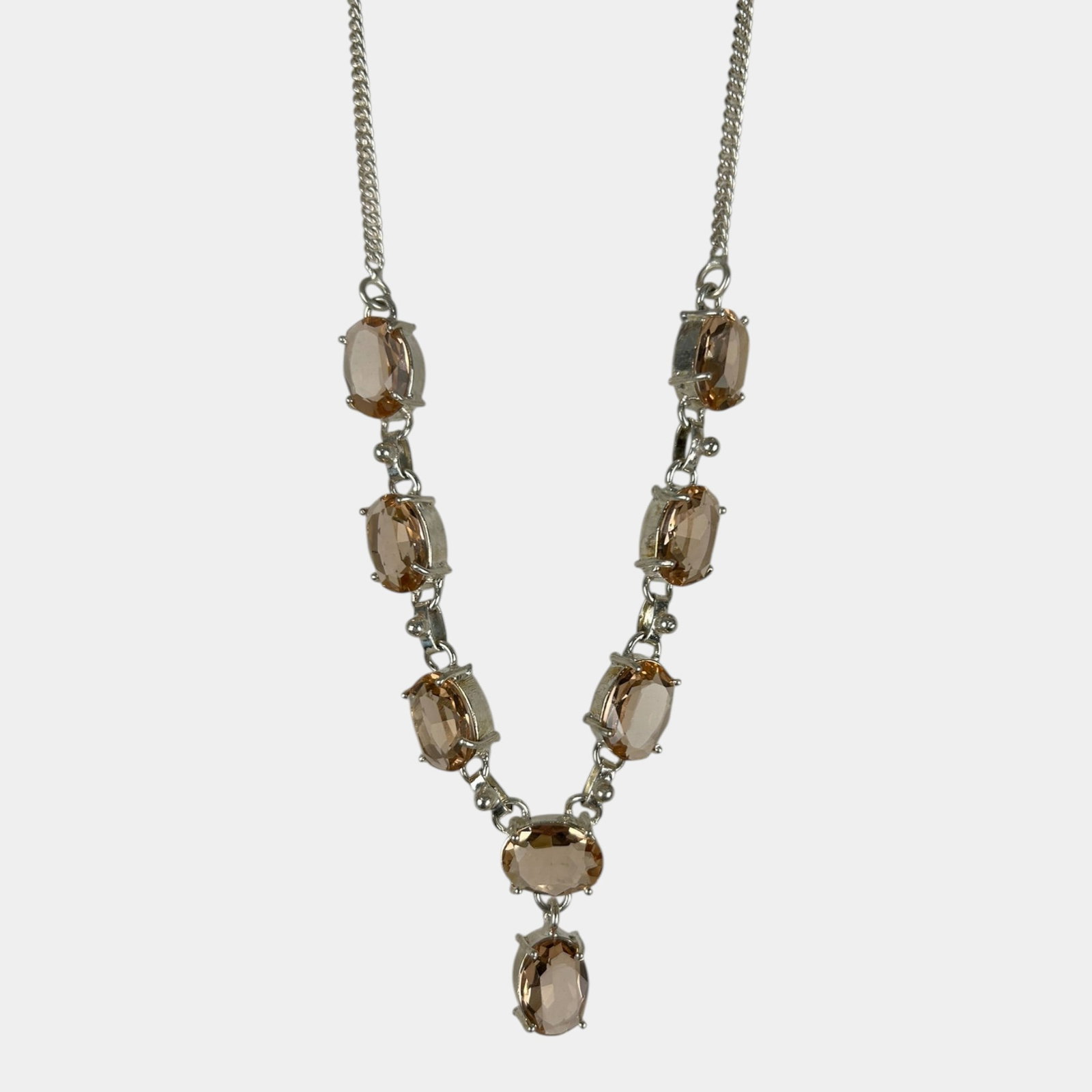 Sterling Silver 925 Sparkling Pink Morganite Faceted Drop 20" Long Necklace: Professional, fast, and affordable in house shipping available for all items. Elegantly delicate and softly radiant, this contemporary sterling silver necklace features a series of faceted morganite s