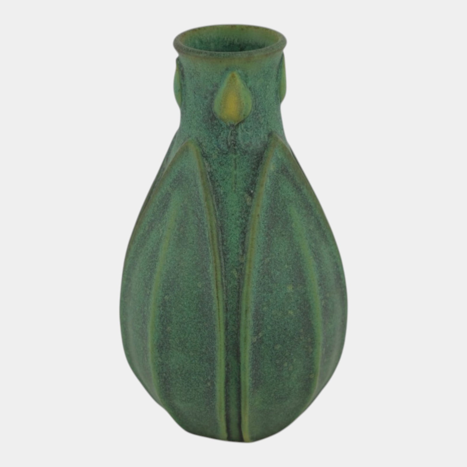 Jemerick Studio Pottery Arts And Crafts Matte Green Hand Crafted Broad Leaf Vase - 2