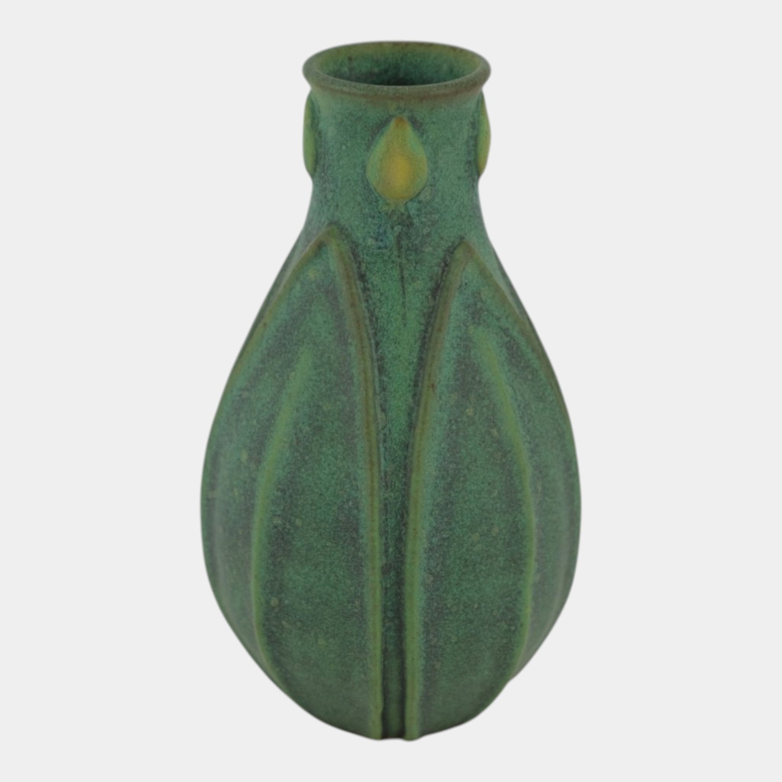 Jemerick Studio Pottery Arts And Crafts Matte Green Hand Crafted Broad Leaf Vase - 3