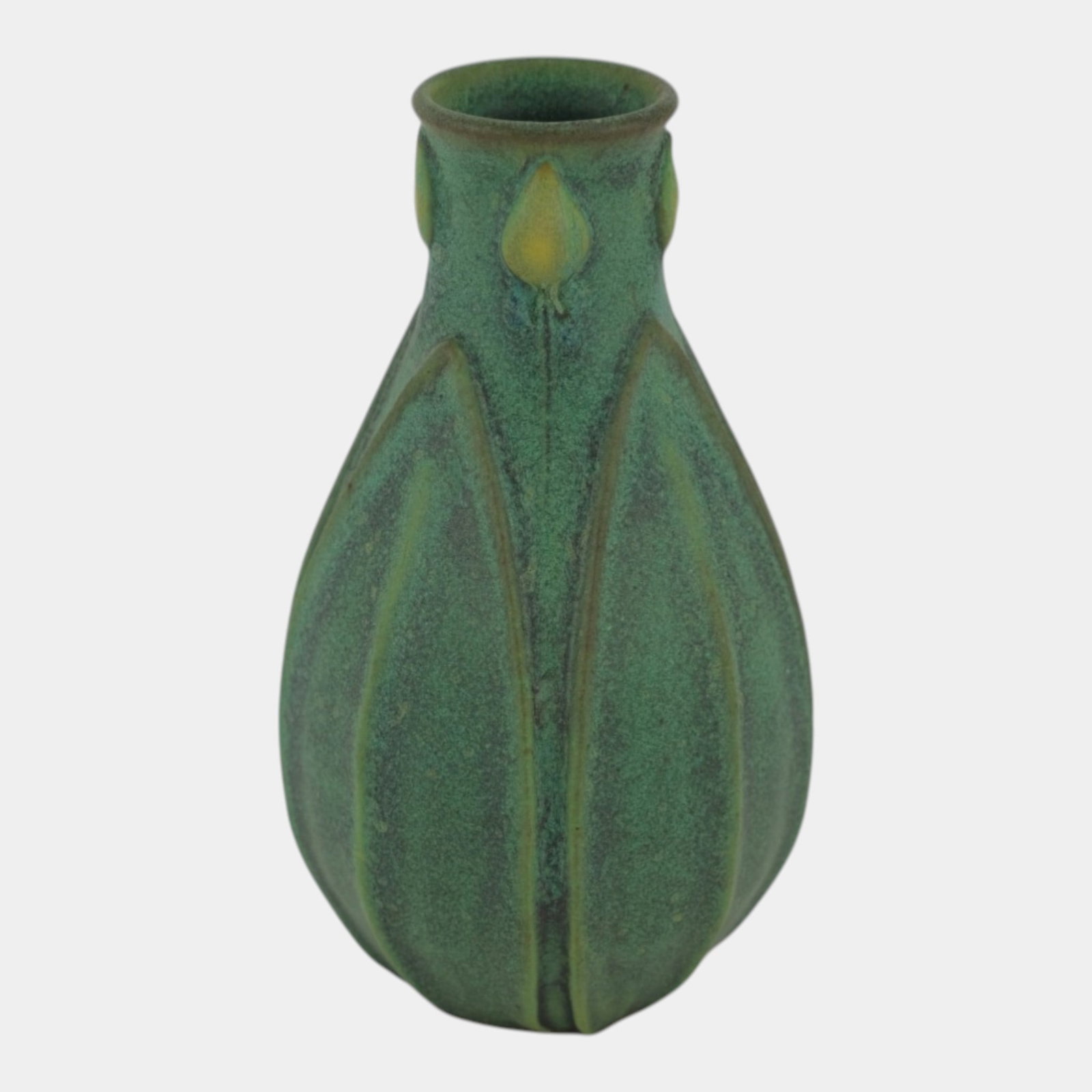 Jemerick Studio Pottery Arts And Crafts Matte Green Hand Crafted Broad Leaf Vase - 4