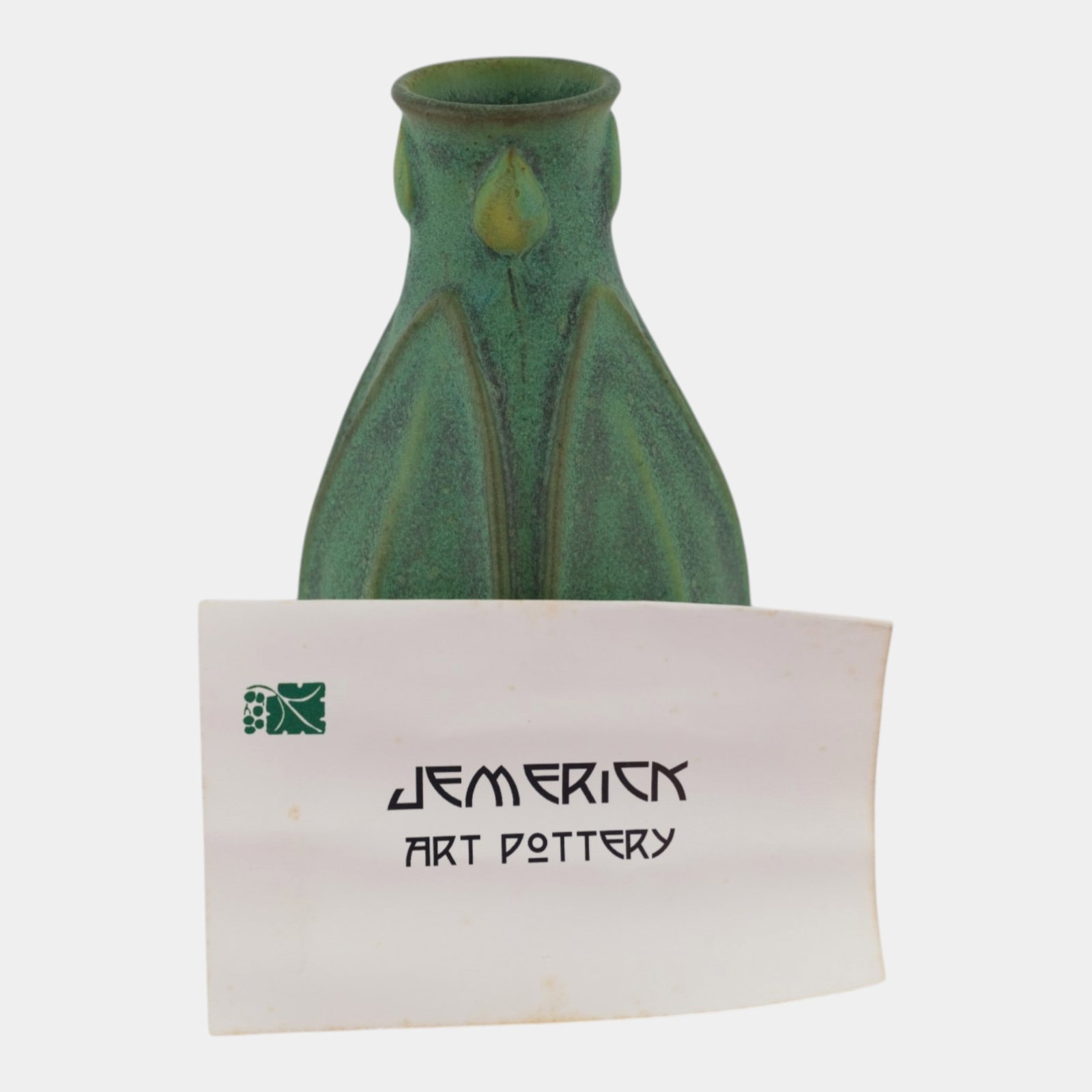 Jemerick Studio Pottery Arts And Crafts Matte Green Hand Crafted Broad Leaf Vase - 7