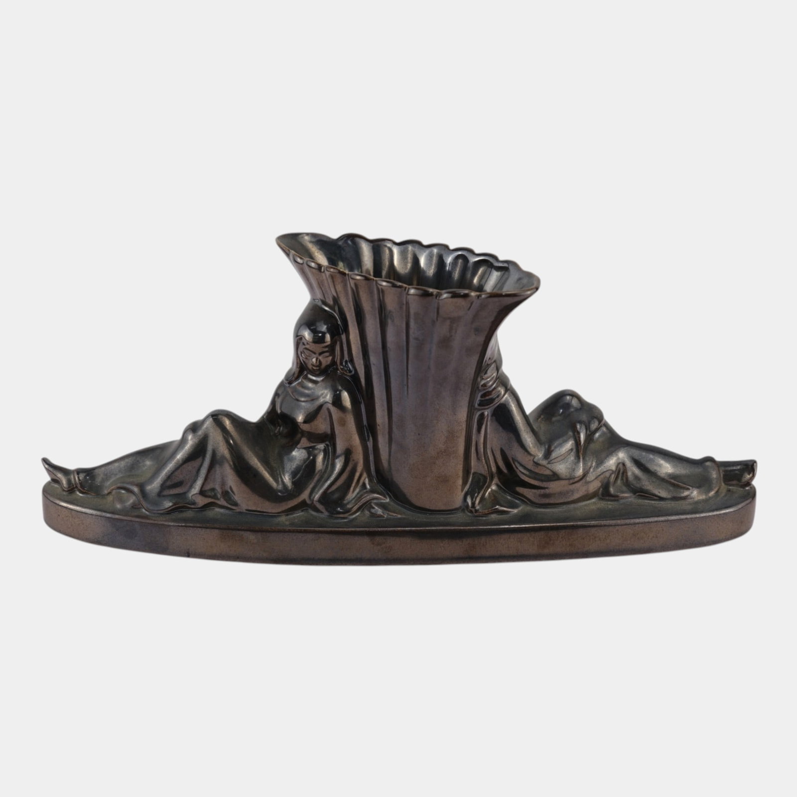 Red Wing Pottery Vintage Mid Century Gun Metal Glaze "The Nymphs" Figural Centerpiece Vase B2500 (1 of 7)