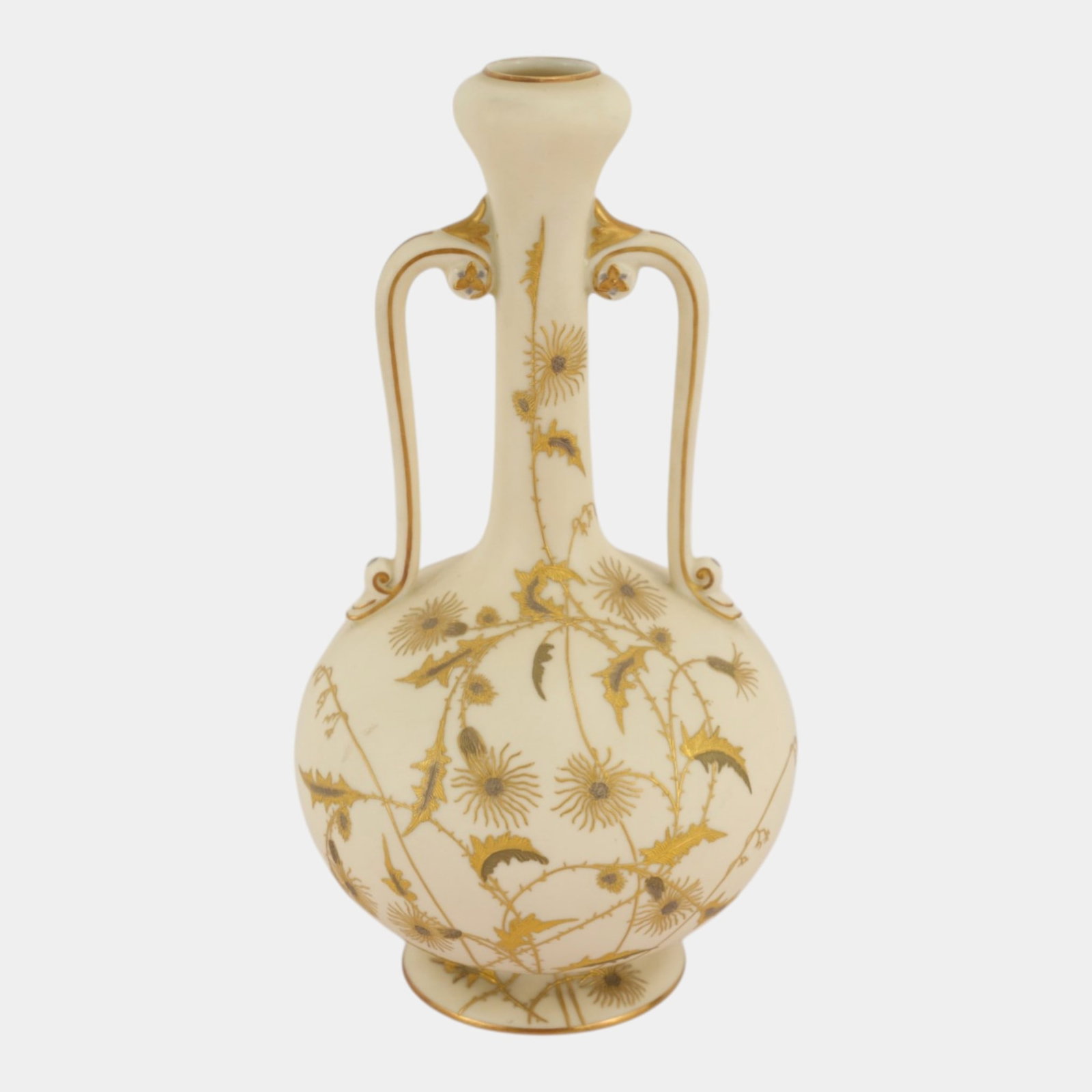Greenwood Trenton NJ Ultra Ware Late 1800s White Gold Floral Handled Porcelain Vase (1 of 6)