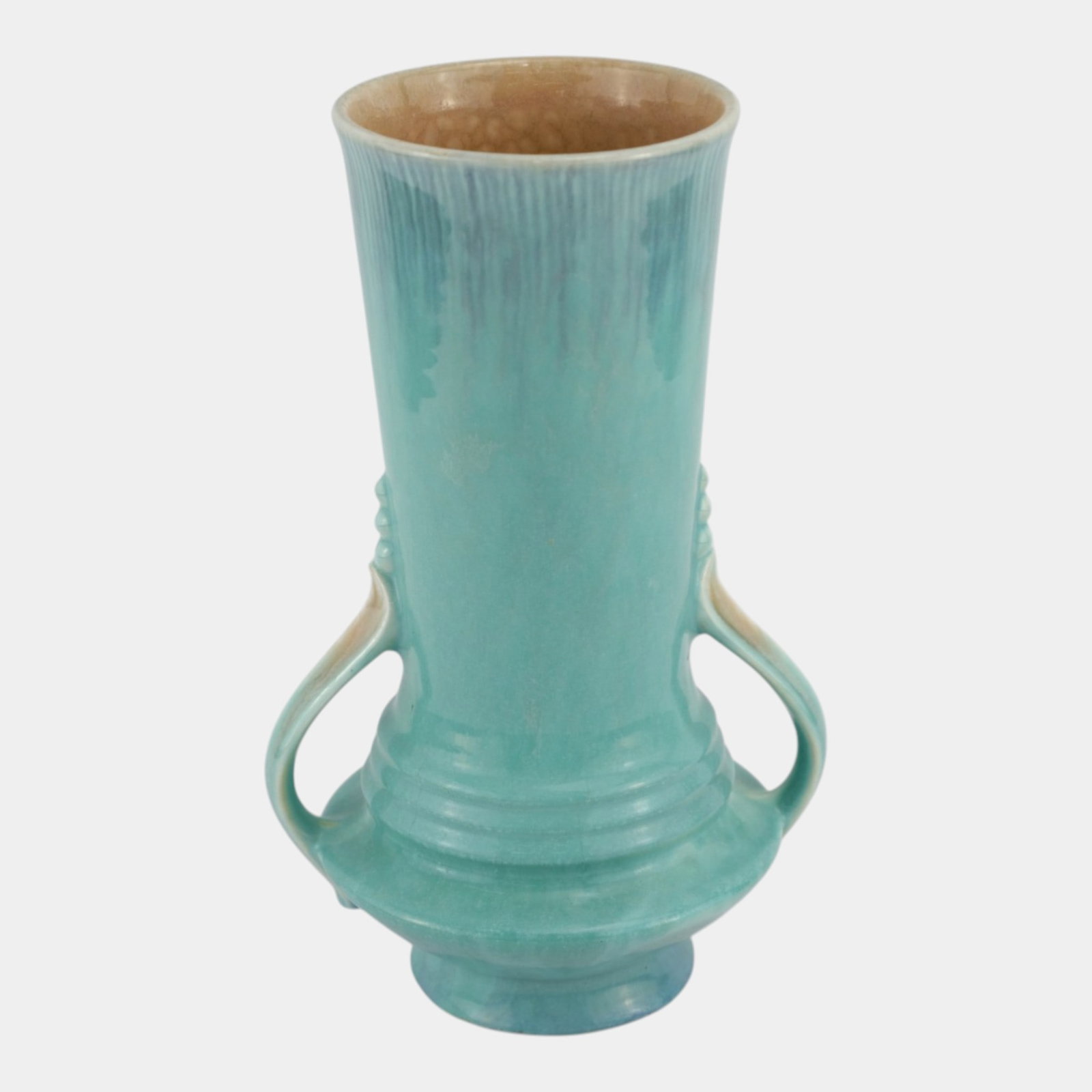 Roseville Orian Turquoise 1935 Vintage Art Deco Ceramic Flower Vase 738-9 (1 of 6)