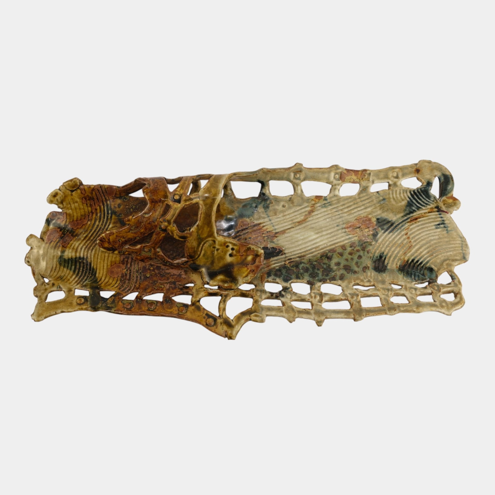 John Glick (1938-2017) Plum Tree Pottery Lattice Edge Arched Form 20" Long Tray (1 of 9)
