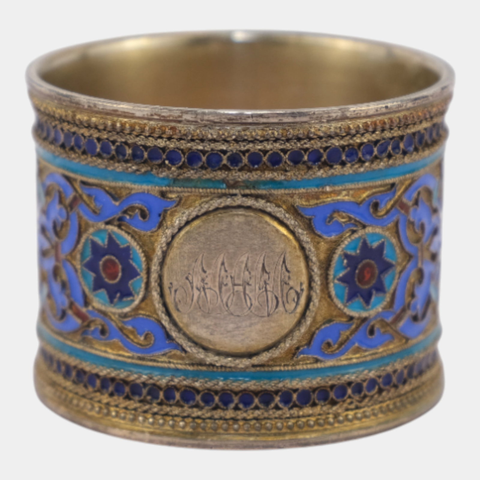 Nikolay Strulev Late 19th C Imperial Russian Silver Enamel Cloisonne Napkin Ring (1 of 8)