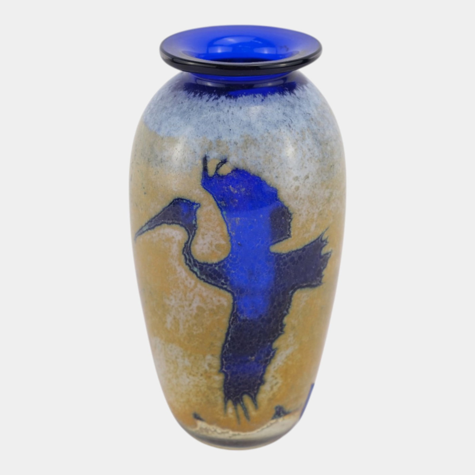Paul Bendzunas American Studio Art Glass Flying Pelican 2010 Cobalt Blue Glass Vase: Professional, fast, and affordable in house shipping available for all items. Paul Bendzunas American Studio Art Glass Flying Pelican 2010 Cobalt Blue Glass Vase Boldly graphic and luminous, this cont