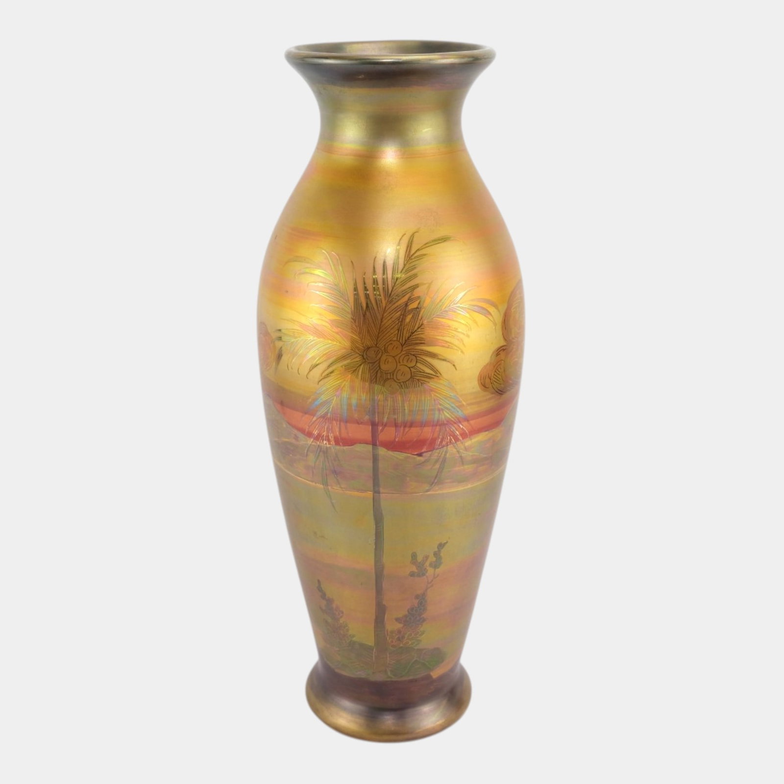 Weller LaSa 1920s Art Nouveau Pottery Luster Glaze Scenic Palm Trees 13" Tall Vase (1 of 6)