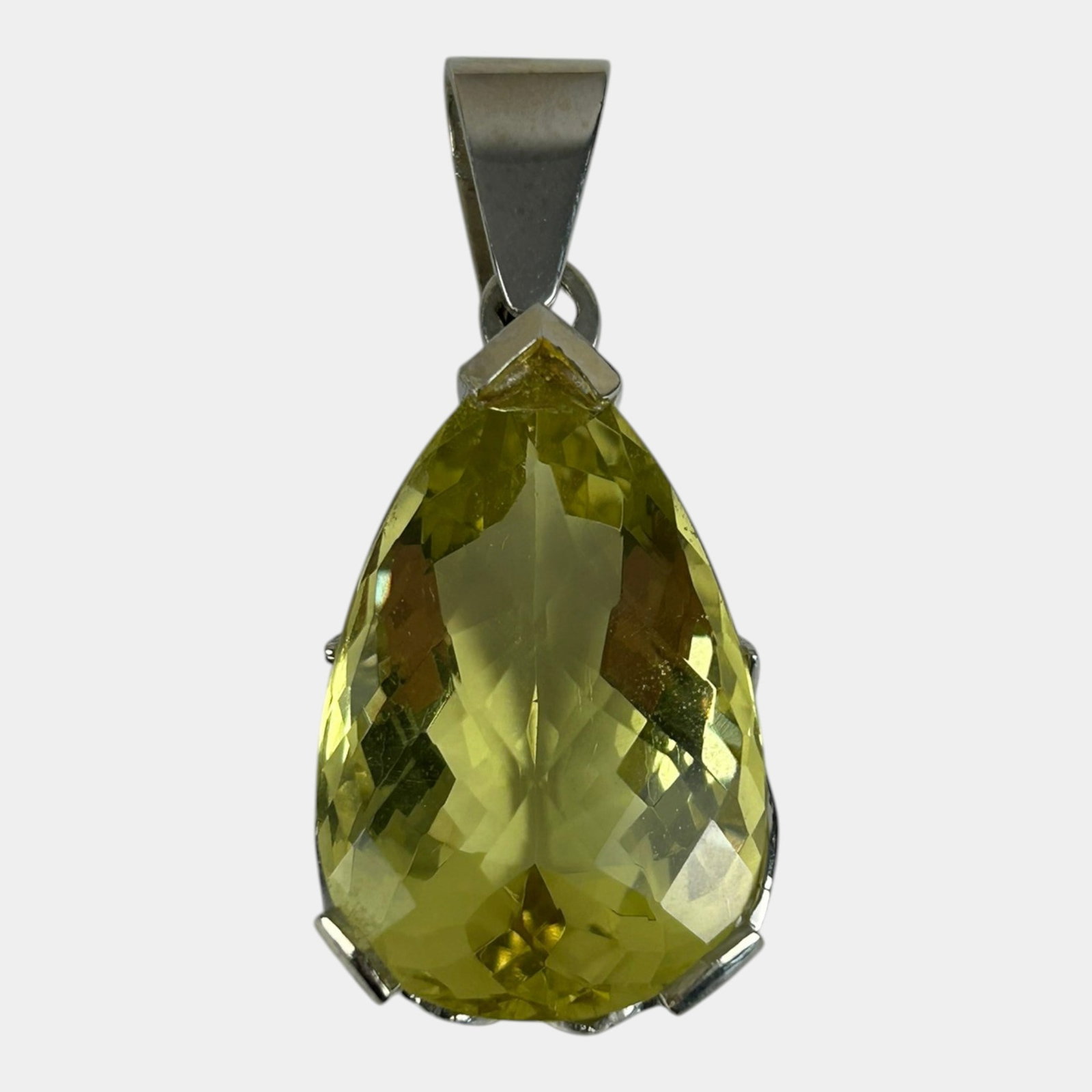 Radiant 48ct Lime Quartz Teardrop Stone In Large 14 Grams 14K White Gold Lotus Flower Mounted Slide: Professional, fast, and affordable in house shipping available for all items. Radiant 48ct Lime Quartz Teardrop Stone In Large 14 Grams 14K White Gold Lotus Flower Mounted Slide Pendant Brightly radia