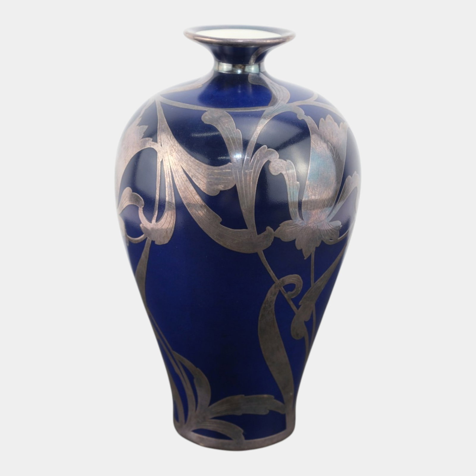 Lenox Early 20th Century Cobalt Blue Art Pottery Vase With EAMCO Art Nouveau Sterling Silver Overlay (1 of 6)