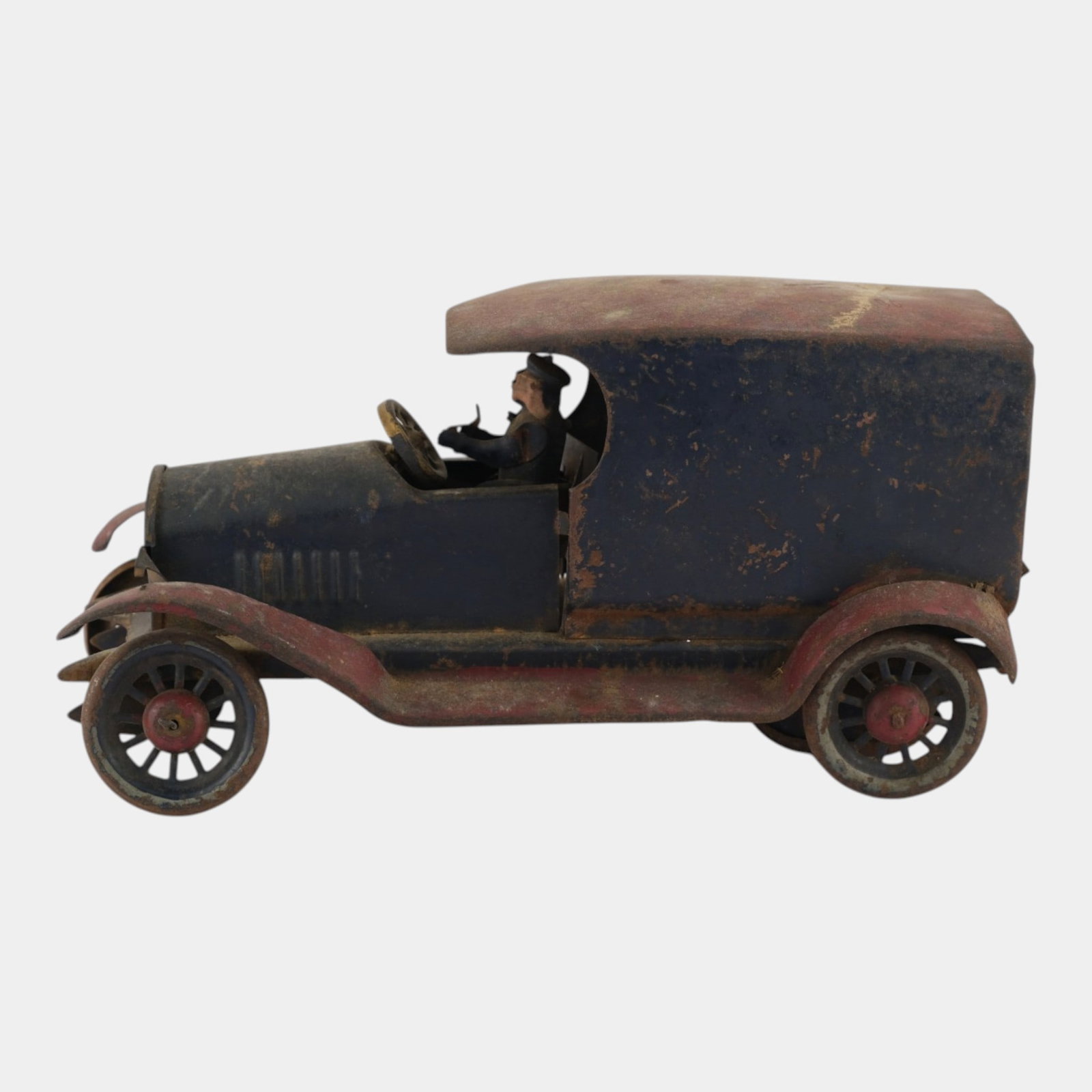 John Turner Co. 1920s Pressed Steel Delivery Truck With Flywheel Propelled Toy Car (1 of 6)