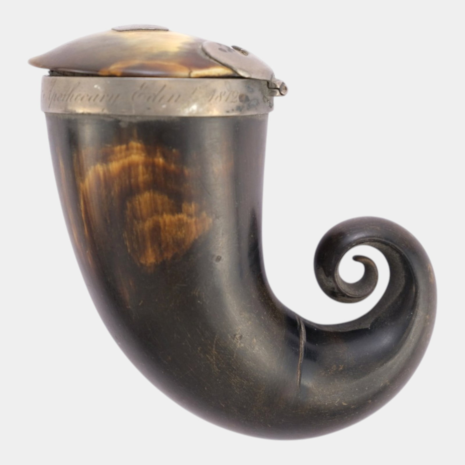 Mr John Demphster Druggist And Apethecary Edinbourgh 1812 Sterling Silver Accented Horn Snuff Mull (1 of 11)