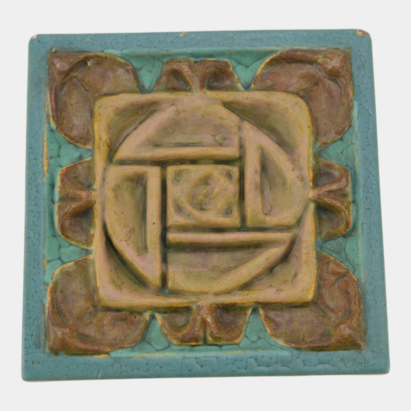 Rookwood Faience Vintage Arts And Crafts Pottery Matte Green Ceramic Rose Tile (1 of 8)