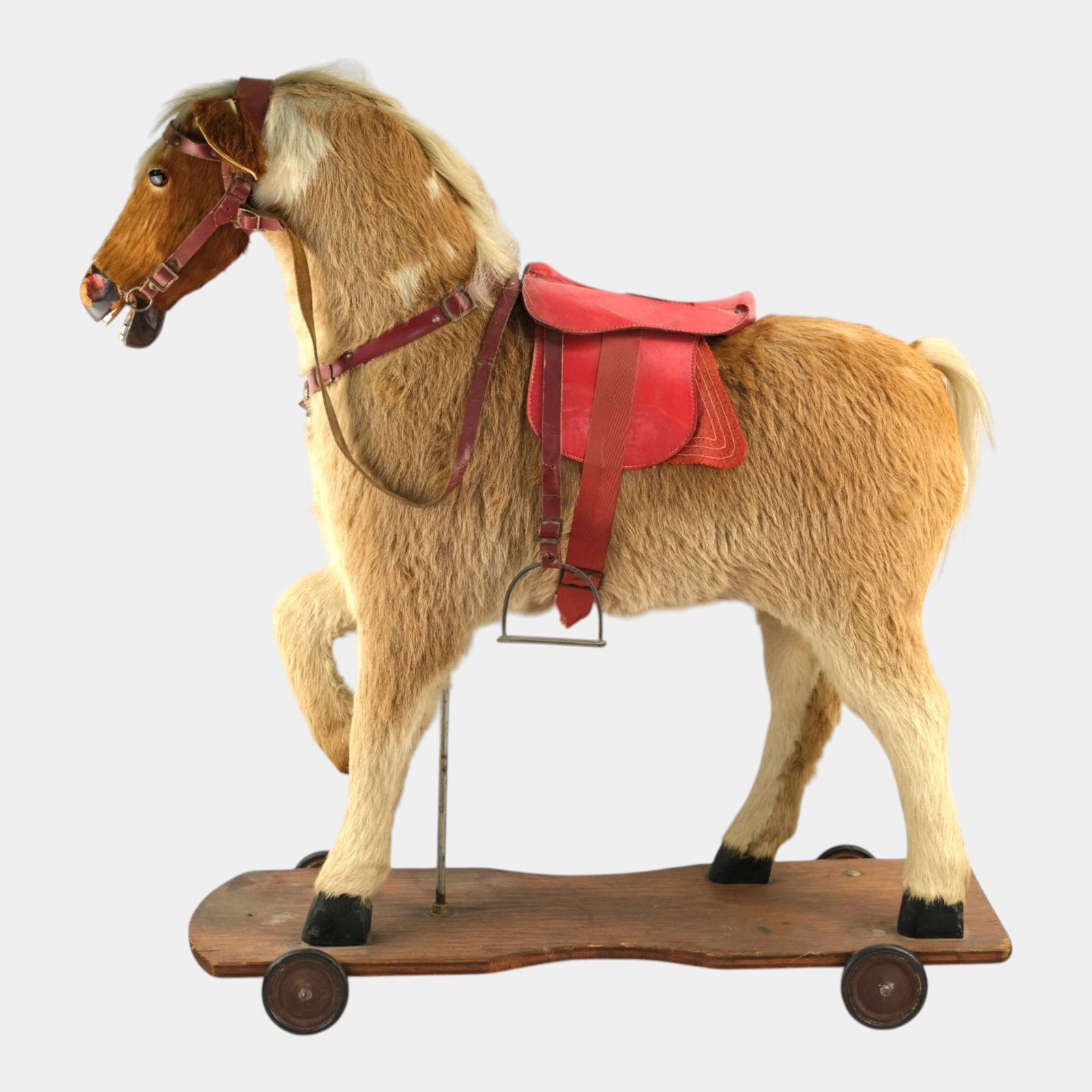 Early 20th Century Victorian Children's Maple Platform Riding Horse With Saddle & Stirrups (1 of 6)