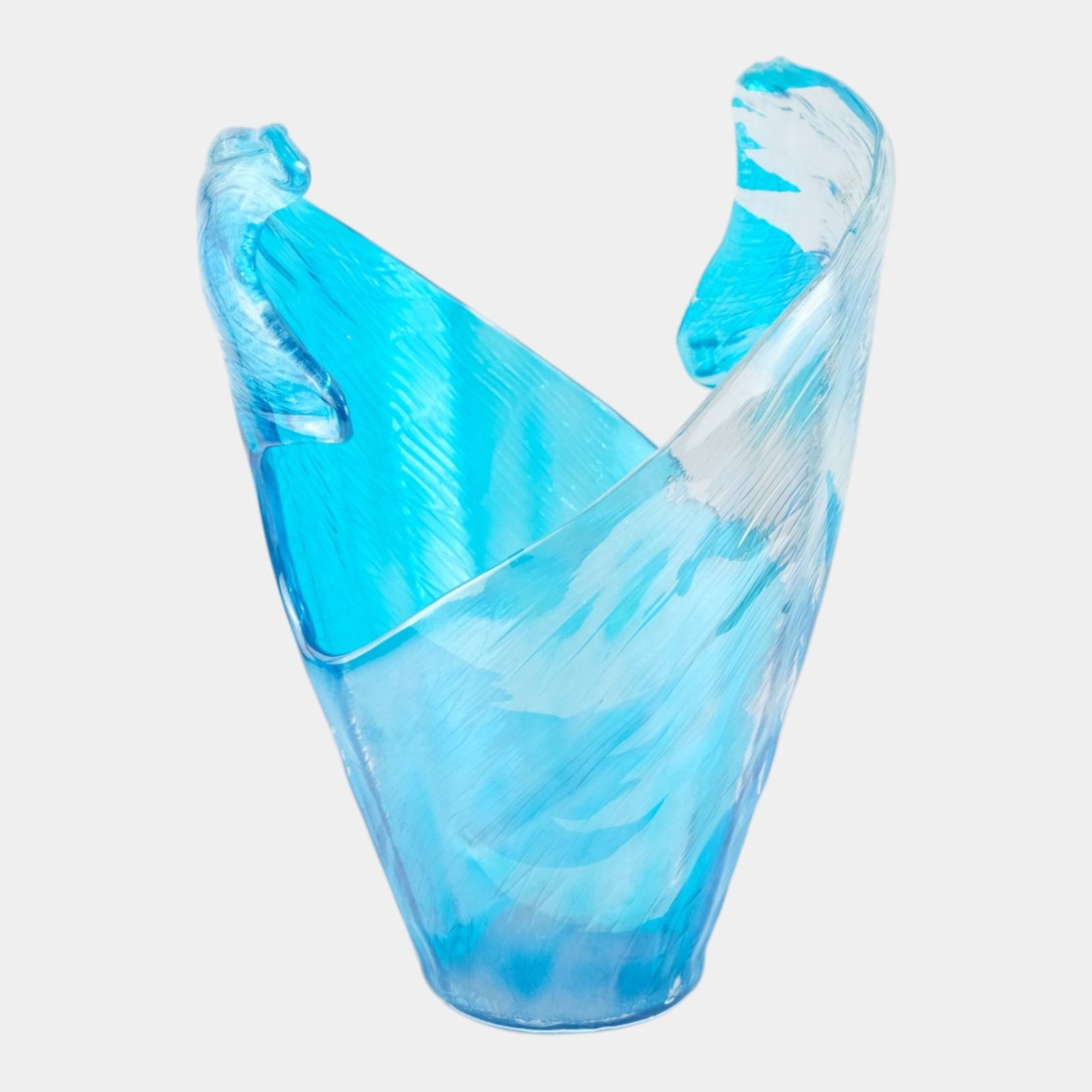 Vetro Eseguito Secondo La Tecnica Dei Maestri Di Murano Italian Large Blue Glass Wave Vase (1 of 7)