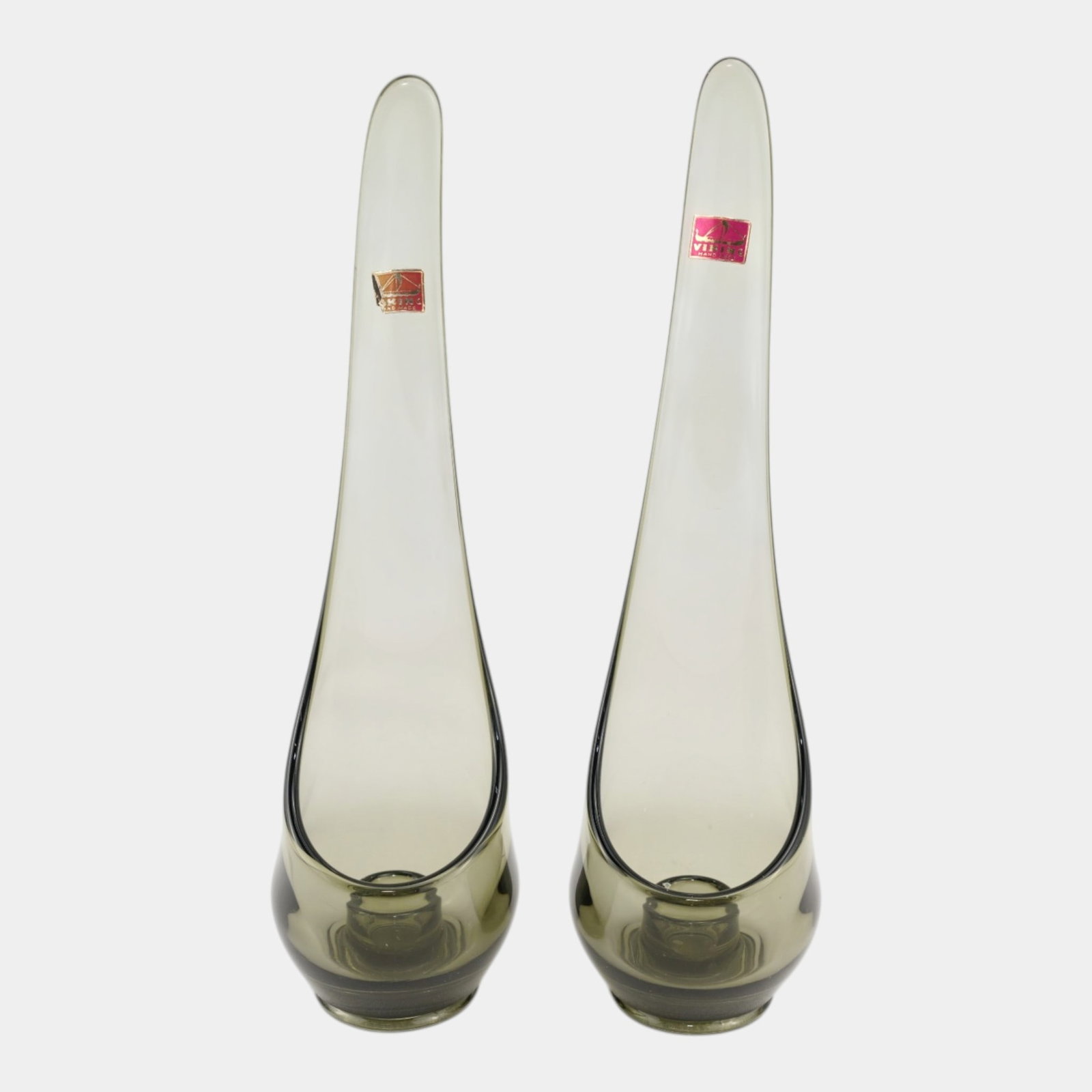 Viking 1960s Mid Century Modern Smokey Charcoal Swung Glass 12" Tall Candle Holders (1 of 7)
