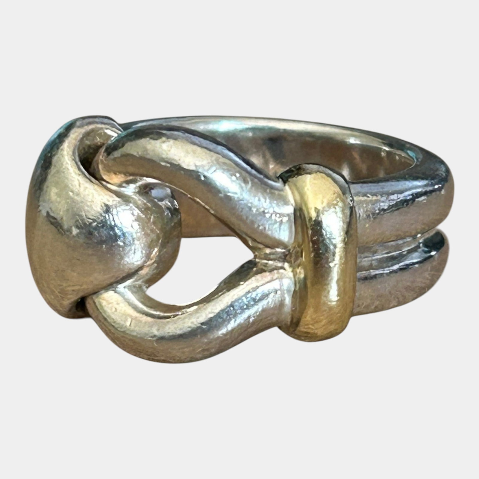 Tiffany & Co. Sterling Silver 925 Two Tone Silver & Gold Buckle Loop Ring Size 5.75 (1 of 5)