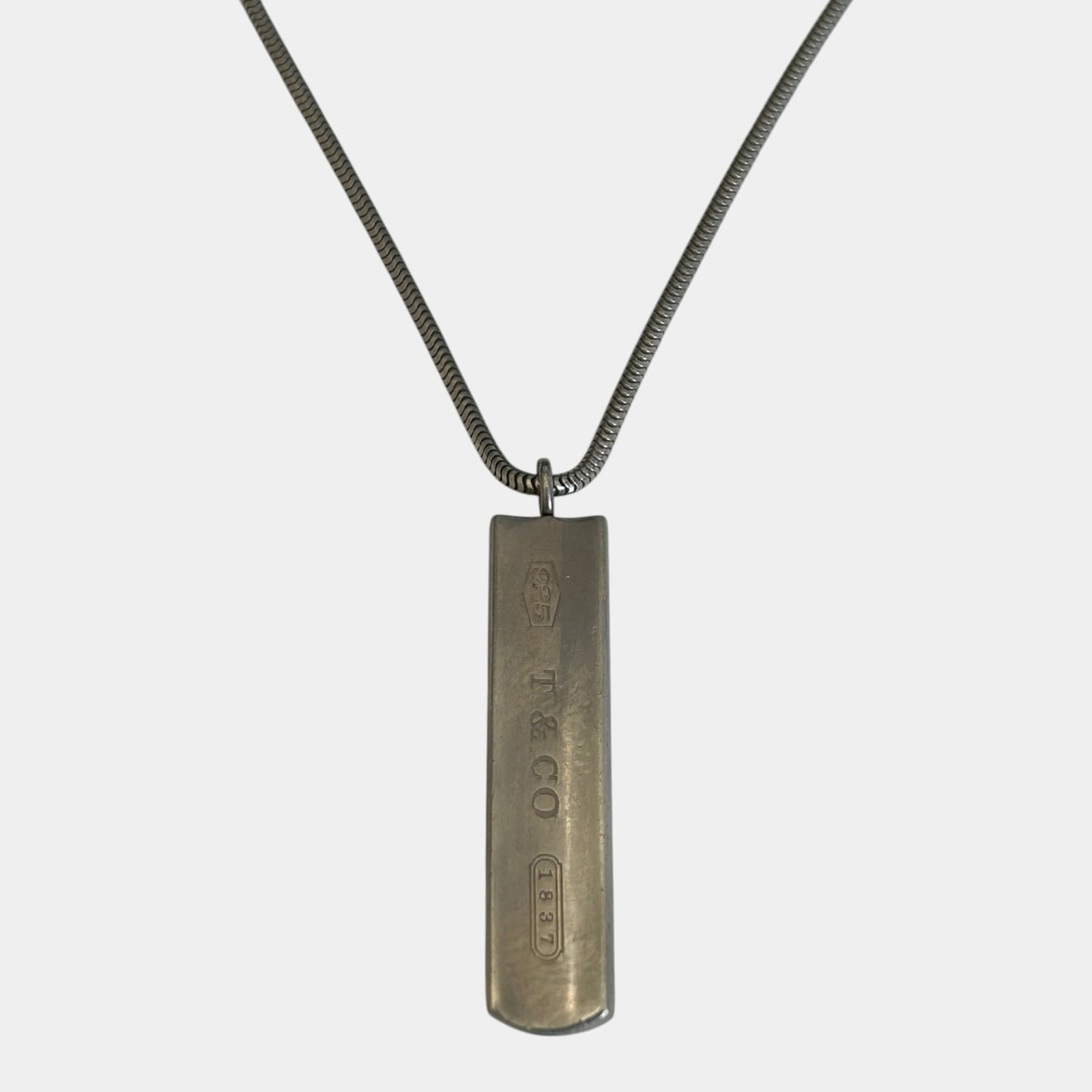 Tiffany & Co. 925 Sterling Silver 1837 Bar Plate Pendant And Tiffany & Co. 18" Sterling Chain (1 of 3)