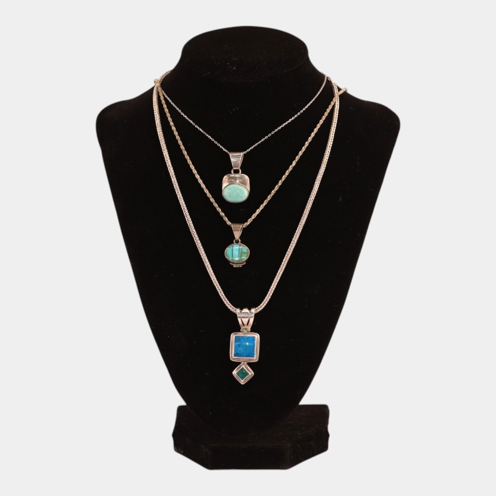 Native American, Lori Bonn, & Other Sterling Silver 925 & Turquoise Slide Pendant & Chain Necklaces (1 of 12)