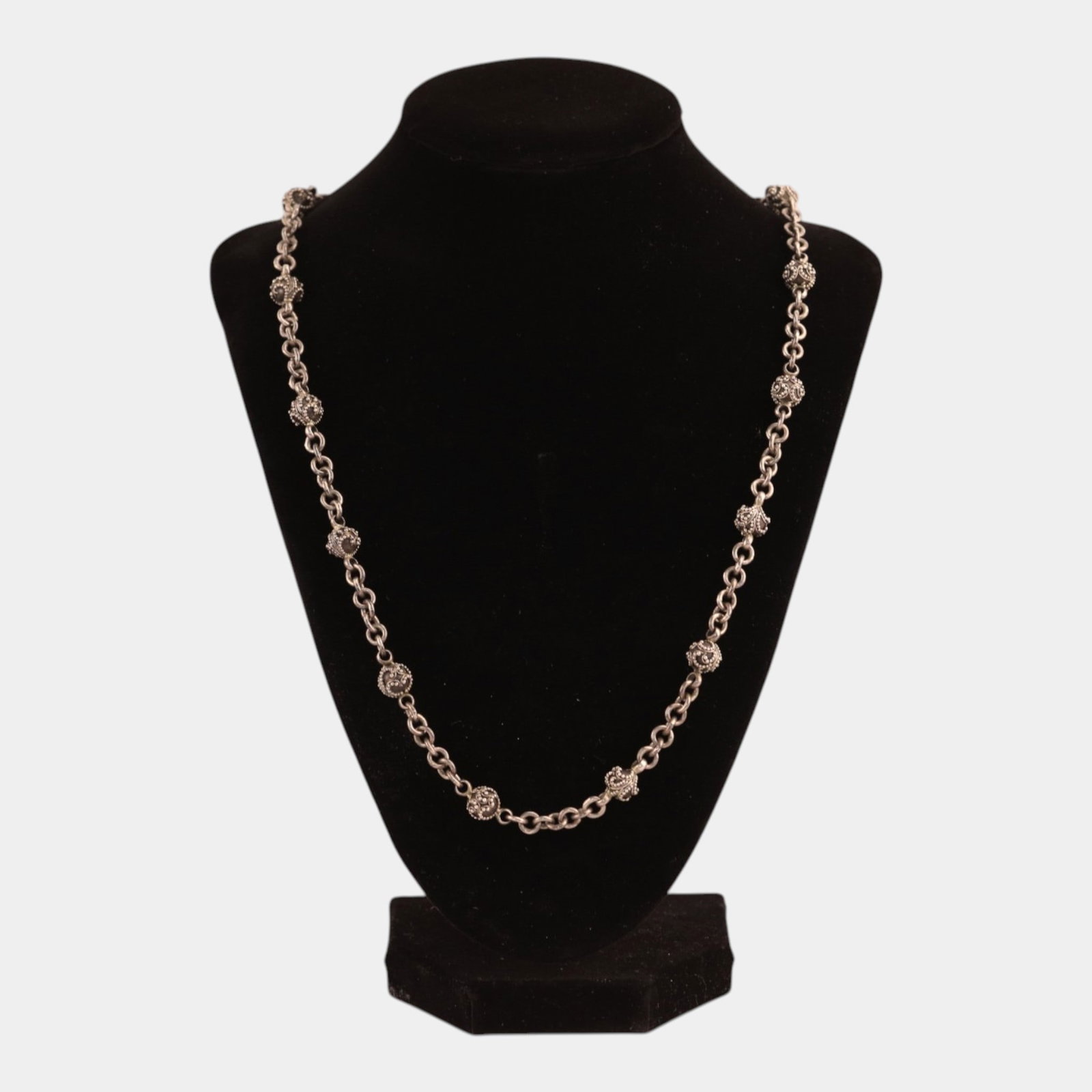 Lois Hills Indonesia Sterling Silver 925 Beaded Accent 38" Long Link Chain Necklace 2.4 oz (1 of 4)