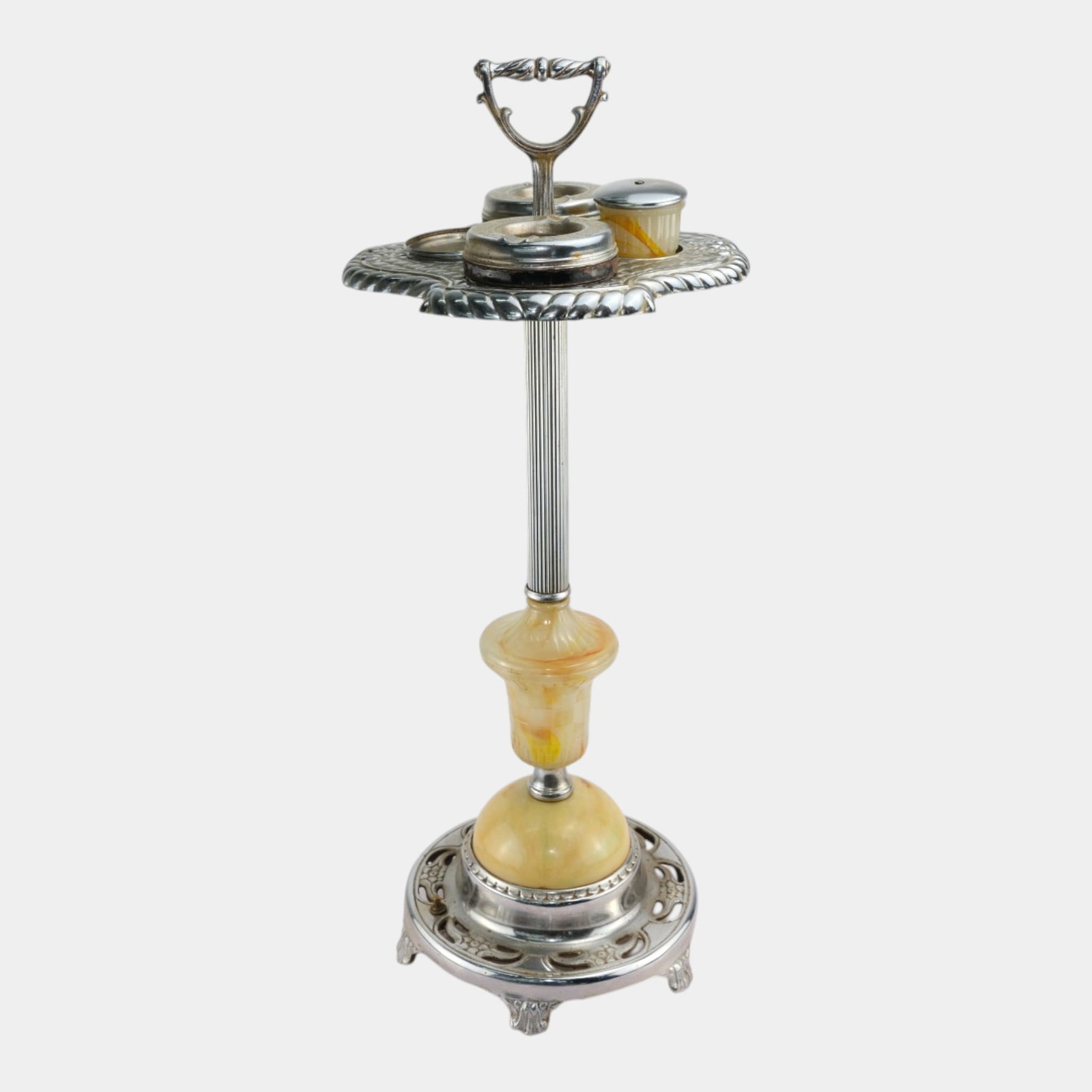 Early 20th Century Art Deco Chrome & Onyx Lighted Smoking Stand With Accessories: Professional, fast, and affordable in house shipping available for all items. Early 20th Century Art Deco Chrome & Onyx Lighted Smoking Stand With Accessories Elegantly ornate and functional, this Art