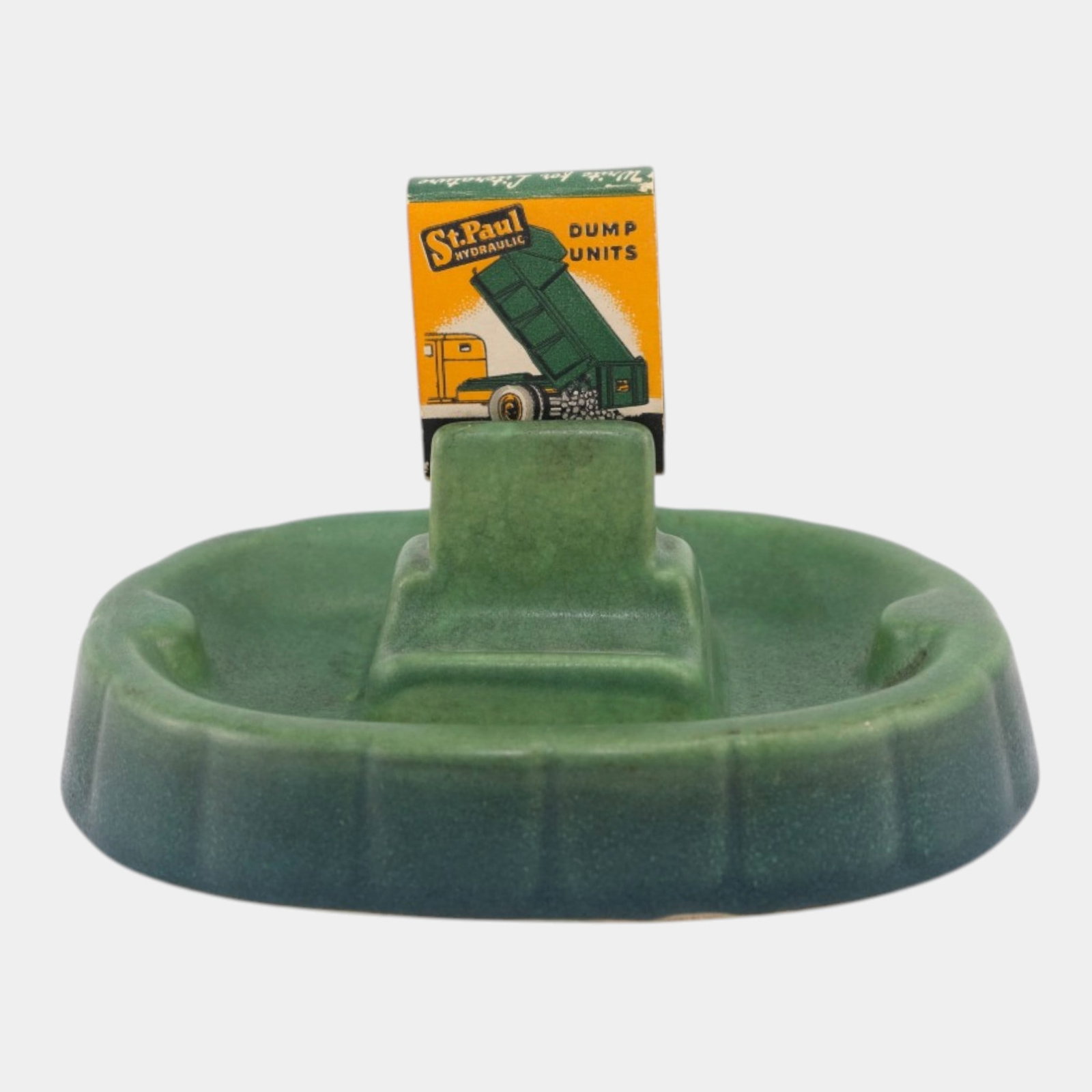 Red Wing Rumrill 1930s Art Deco Pottery Matte Green Match Holder Ash Tray 336 (1 of 8)