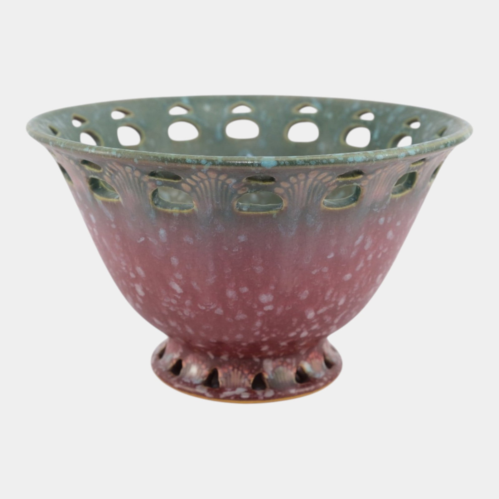 Roseville Ferella Dark Rose Red 1930 Vintage Art Deco Pottery Ceramic Bowl 211-8 - 2