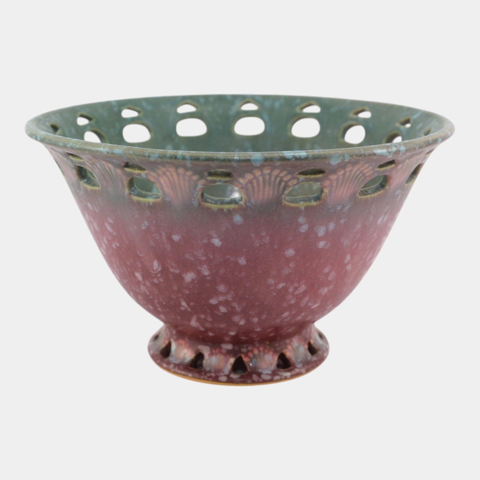 Roseville Ferella Dark Rose Red 1930 Vintage Art Deco Pottery Ceramic Bowl 211-8 - 3