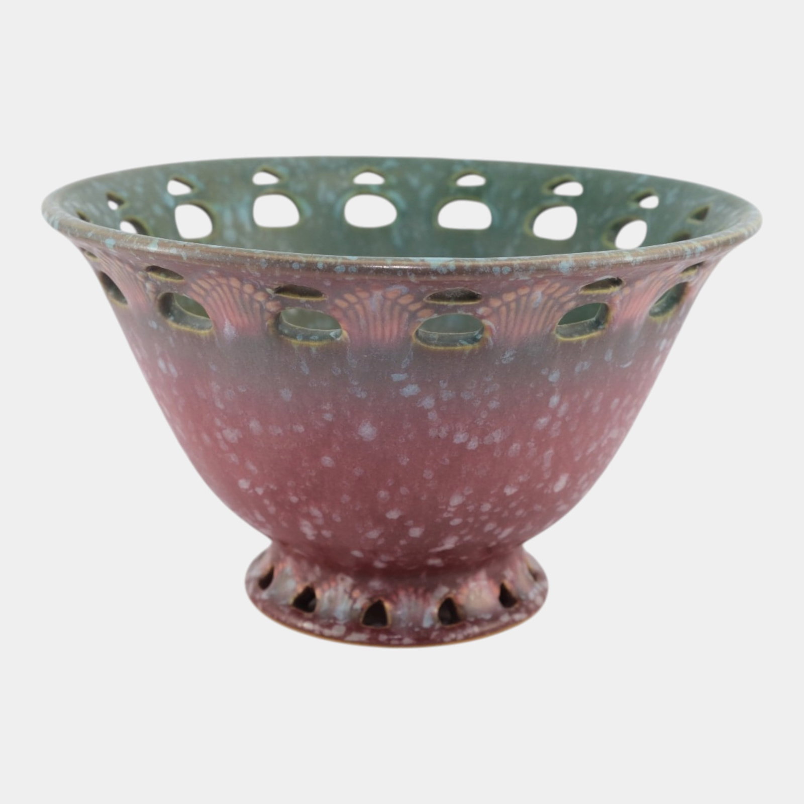 Roseville Ferella Dark Rose Red 1930 Vintage Art Deco Pottery Ceramic Bowl 211-8 - 4