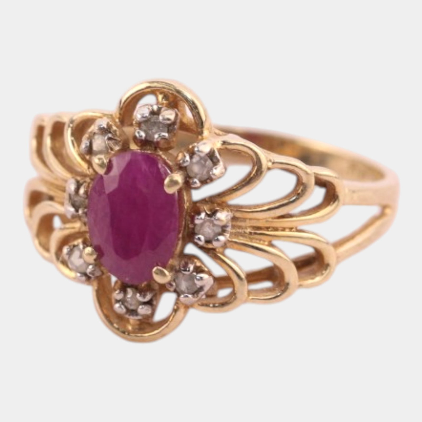 Nissko New York 10K Yellow Gold Purple Ruby & Diamond Flowing Art Nouveau Inspired Ring Size 6 (1 of 7)
