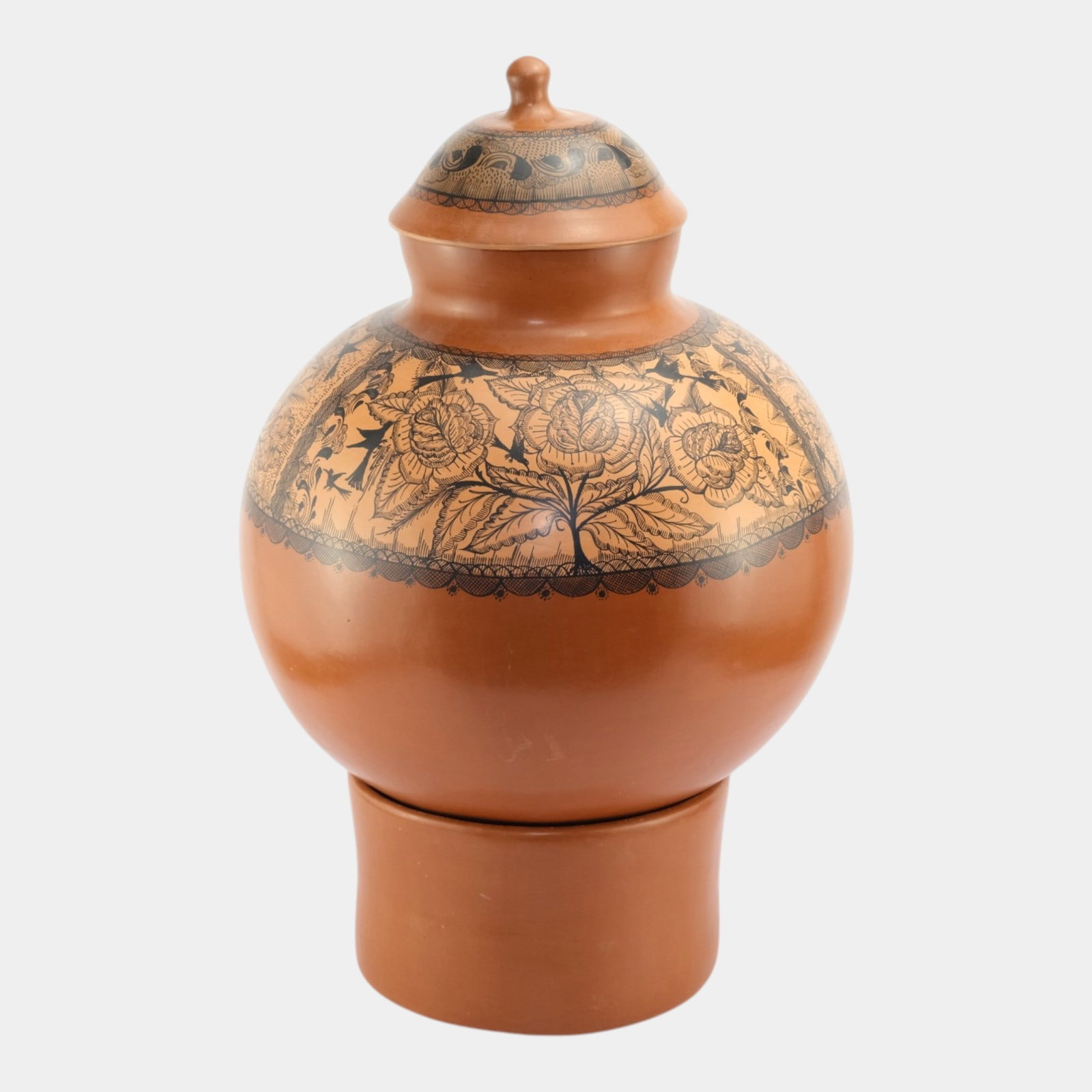 Bernadina Riviera Olla & Elena Filipe Mexican Folk Art Pottery Floral And Bird Banded Water Pot On (1 of 7)