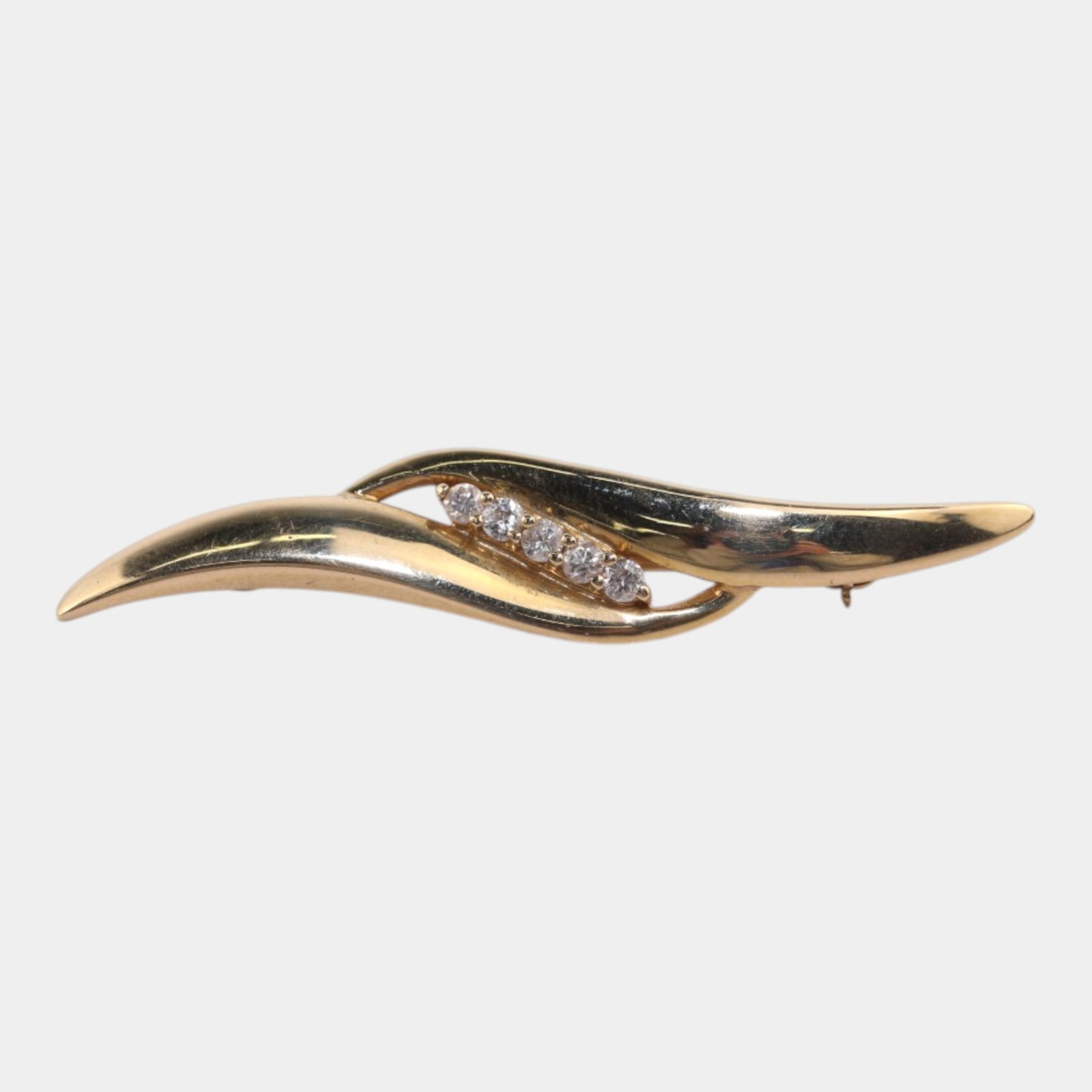 B.A. Ballou Rhode Island 14K Yellow Gold Gold & Diamond Elegant Wave Form Brooch: Professional, fast, and affordable in house shipping available for all items. Gracefully curved and fluidly designed, this modernist brooch features a sweeping wave-like form in warm gold, accented wi
