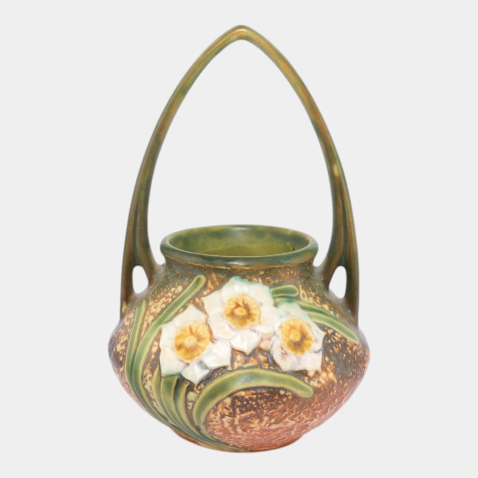 Roseville Jonquil Brown 1931 Vintage Arts and Crafts Pottery Ceramic Basket 324-8 (1 of 6)