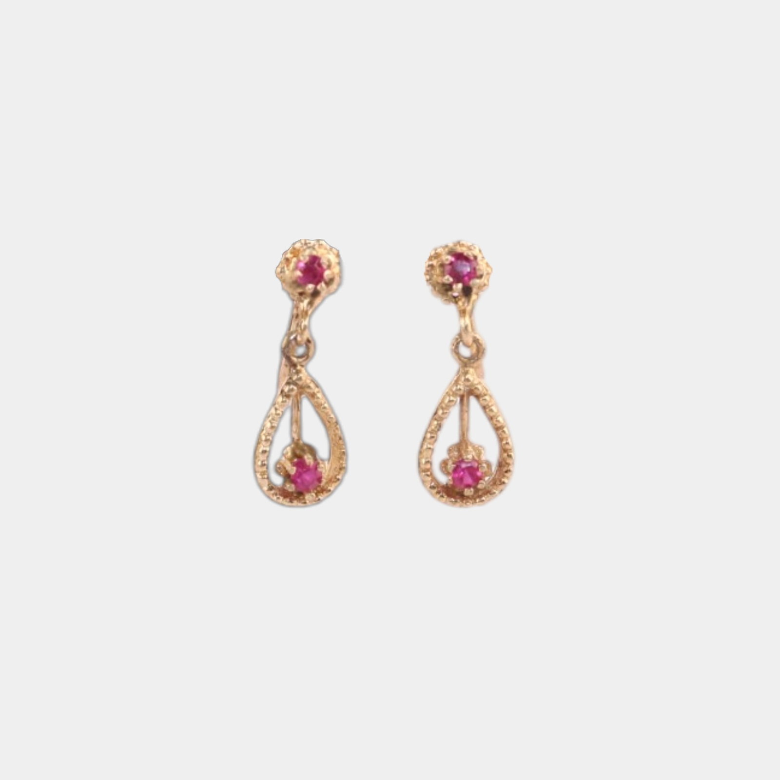 14K Yellow Gold Ruby Elegant Teardrop Dangle Screw Back Earrings 4.2 Grams (1 of 6)