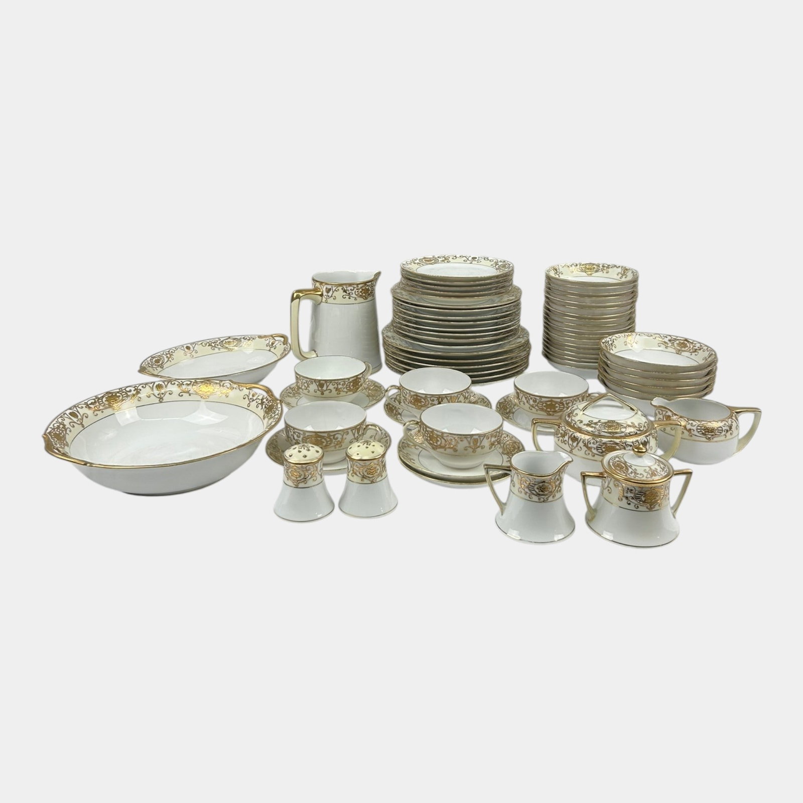 Morimura Brothers Noritake Japanese White Gold Gilt "Christmas Ball" Porcelain 63pc Serving Set (1 of 11)
