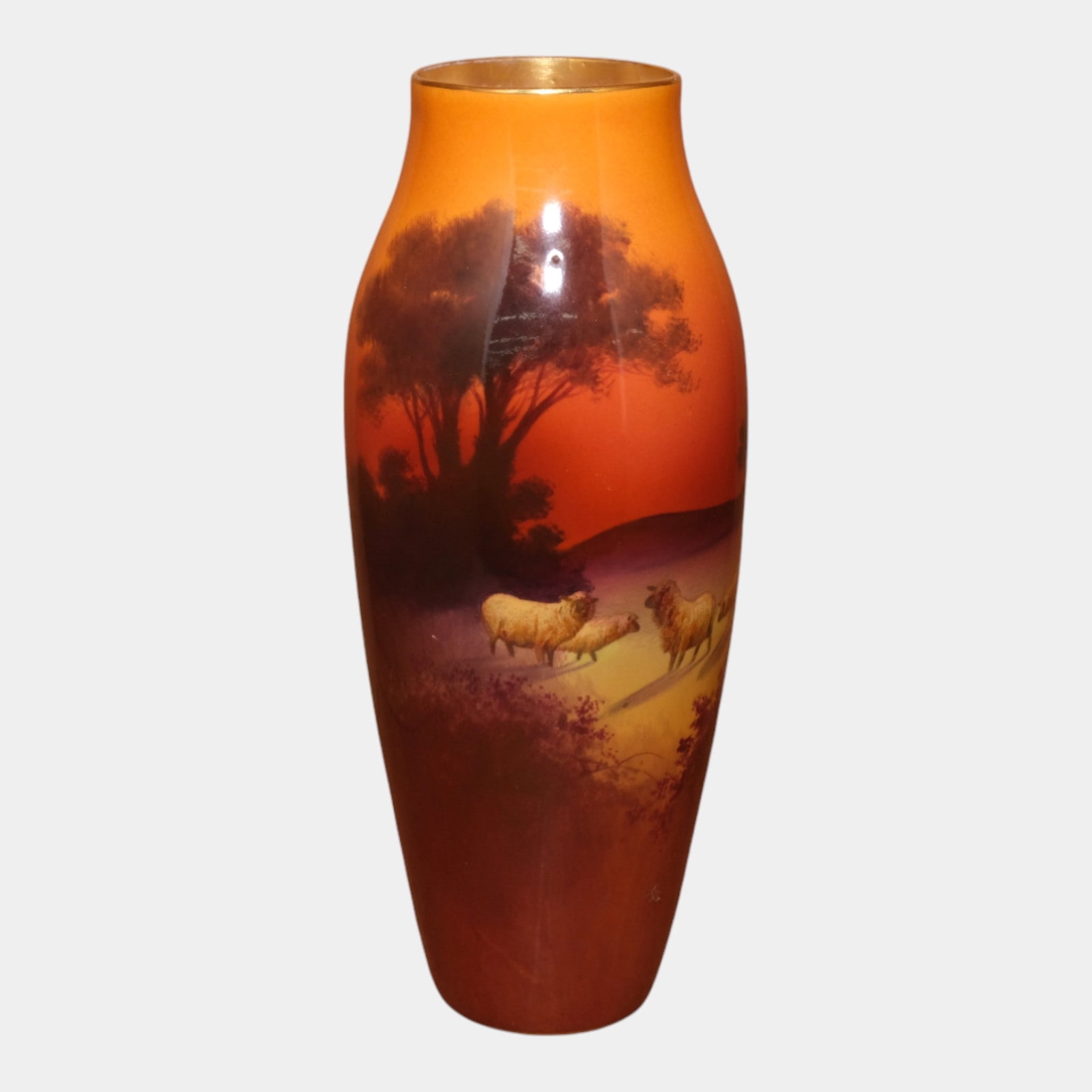 Royal Doulton English Art Pottery Sheep At Sunset Brown Red Scenic Holbein Vase (1 of 7)
