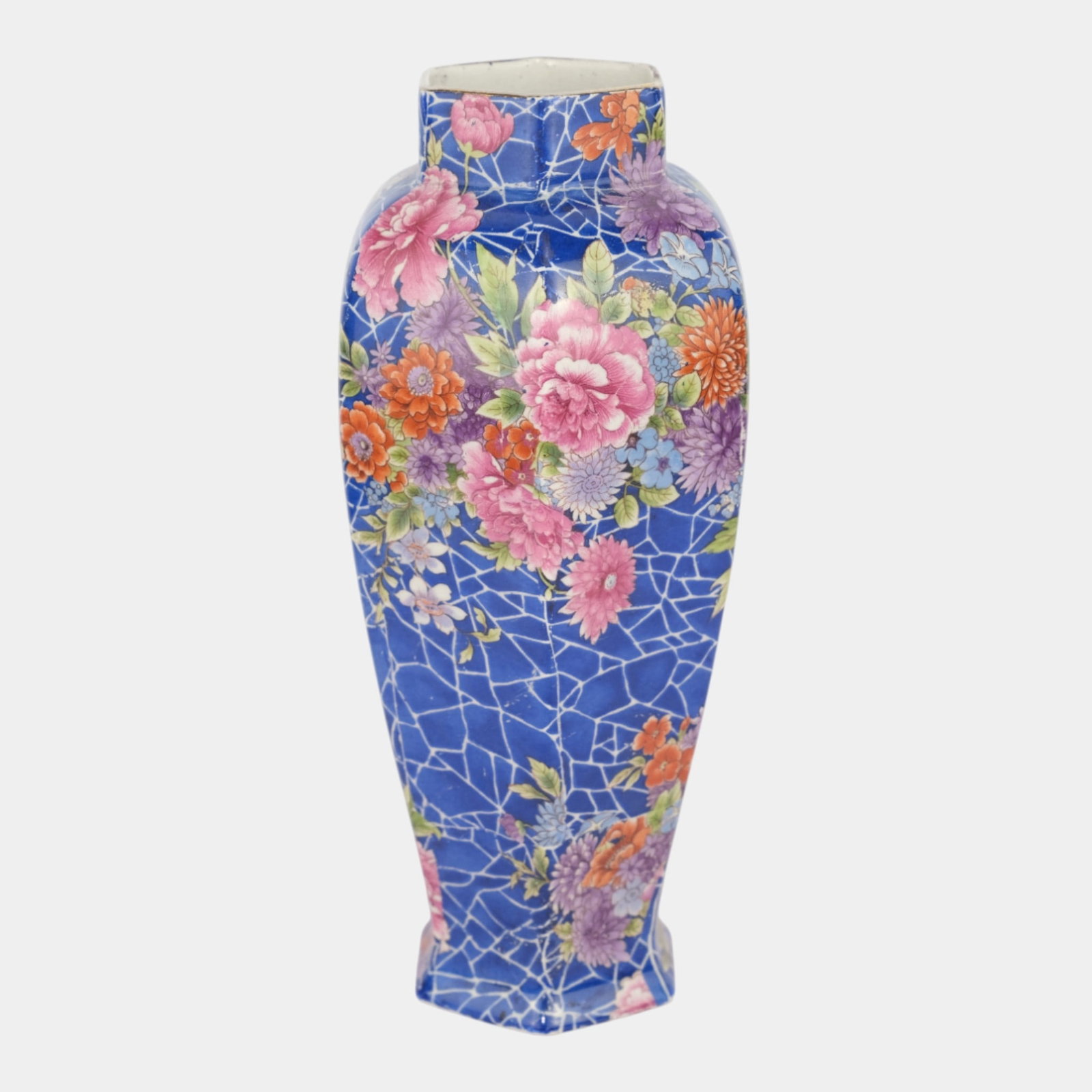Shelley 1920s English Art Porcelain Blue Floral "Cloisonne" Hexagonal Vase 774: Professional, fast, and affordable in house shipping available for all items. Shelley 1920s English Art Porcelain Blue Floral "Cloisonne" Hexagonal Vase 774 Brilliantly patterned and richly decorative