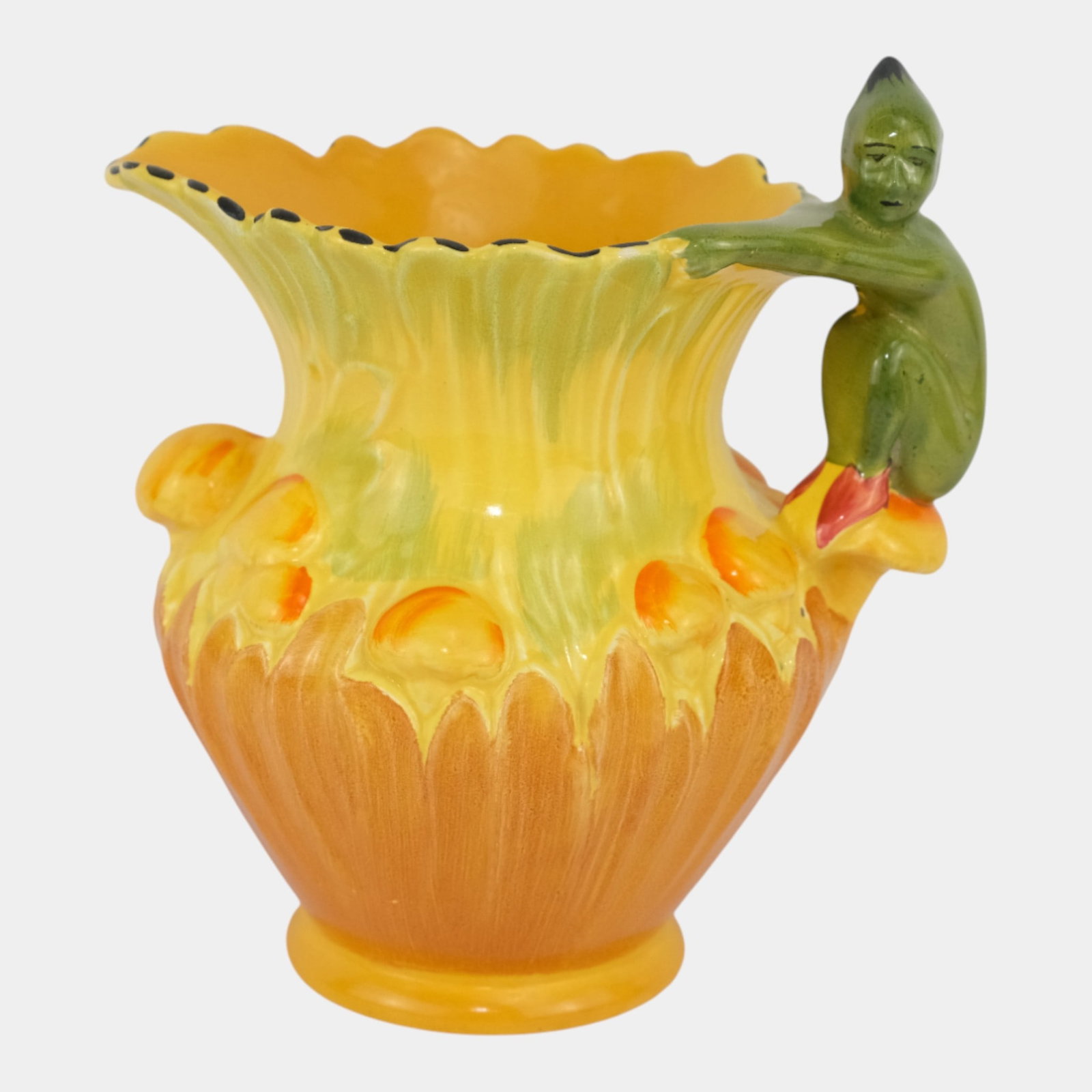 Burleigh Ware 1930s English Art Pottery Yellow Orange Pixie Handled Pitcher (1 of 6)