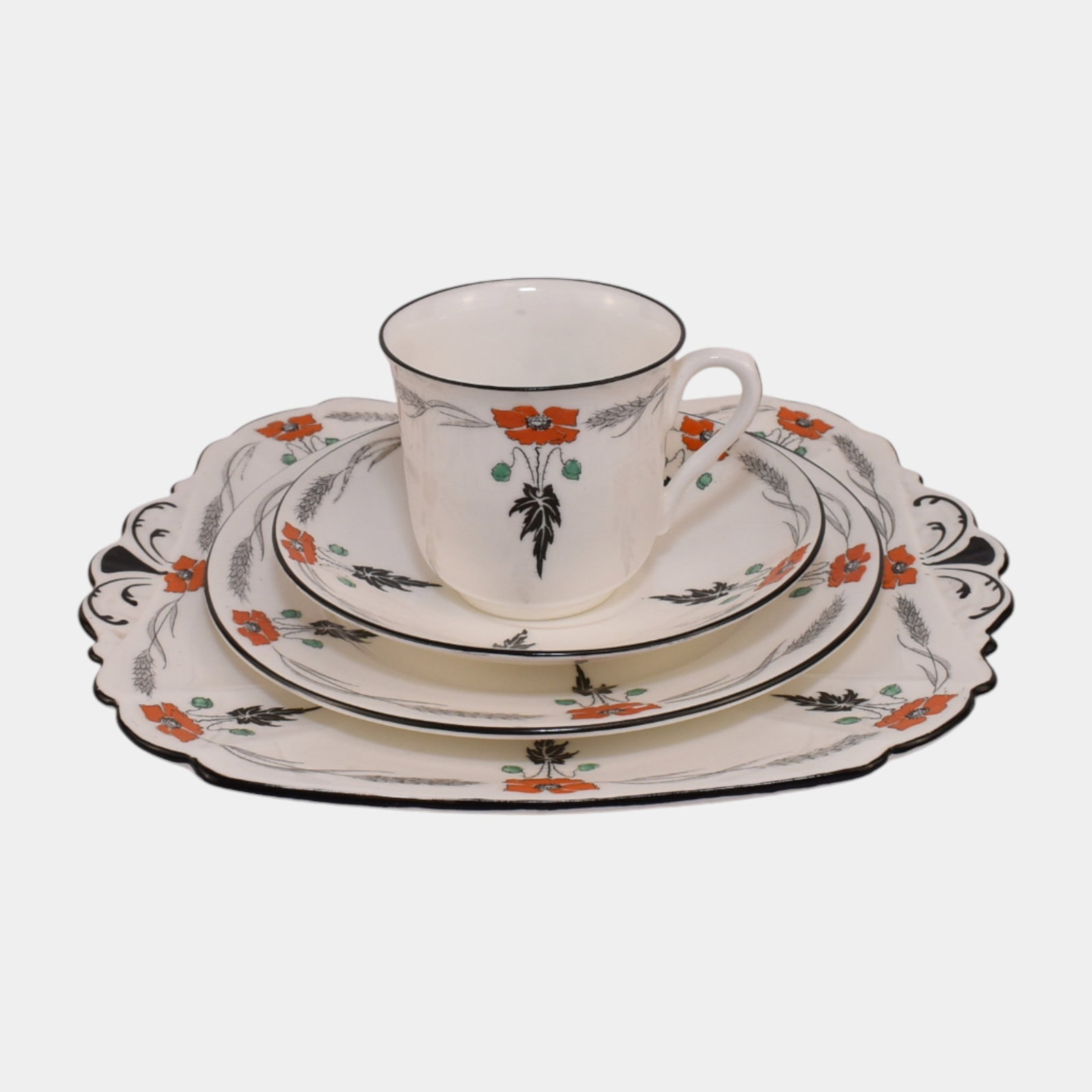 Shelley Vincent Red Poppy 1930s Bone China Red Floral Cup Saucer And Plates (1 of 7)