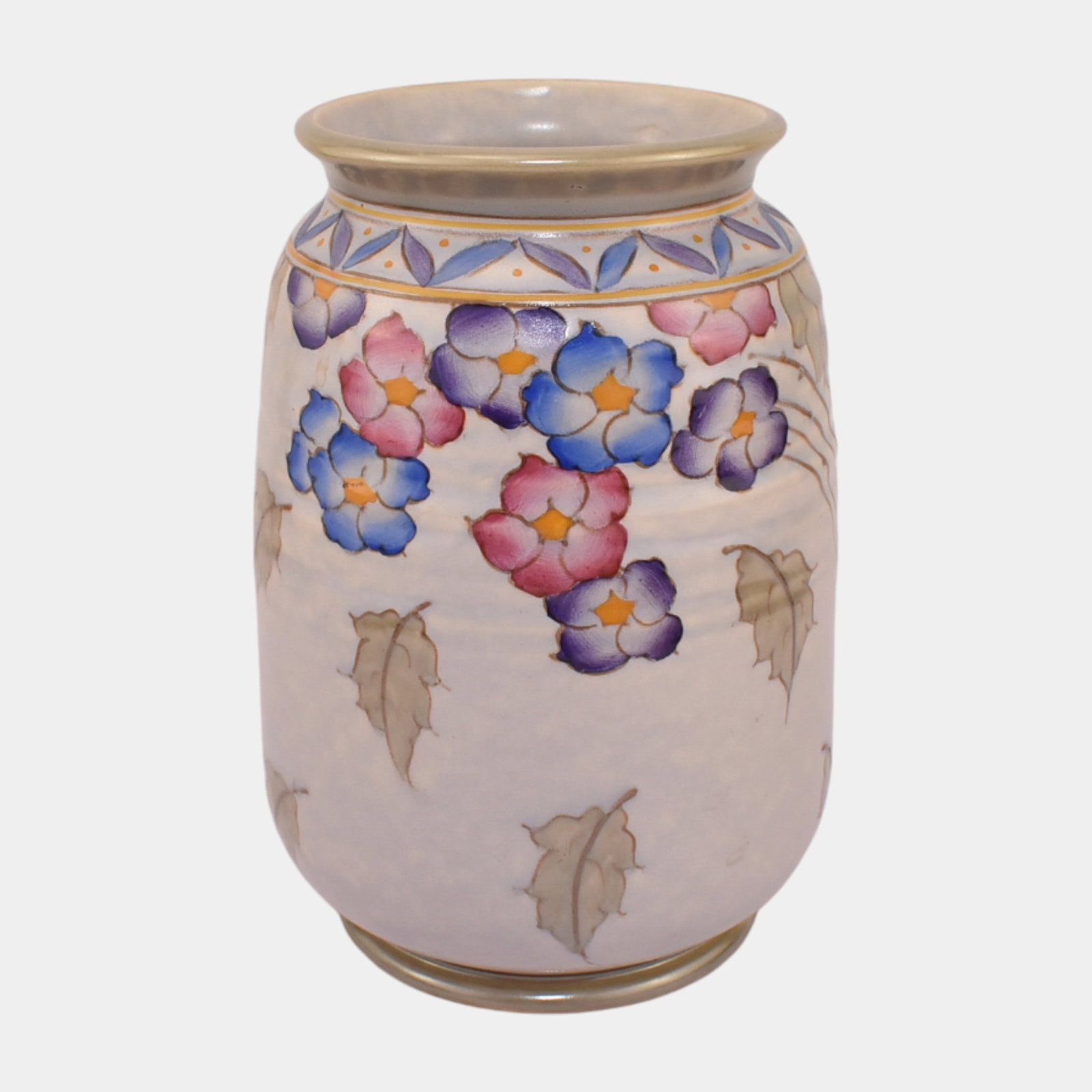 Charlotte Rhead For HJ Woods 1940s Arabesque Hydrangea Falling Leaves Vase: Professional, fast, and affordable in house shipping available for all items. Charlotte Rhead For HJ Woods 1940s Arabesque Hydrangea Falling Leaves Vase Beautifully hand-tubelined and softly pastel, t