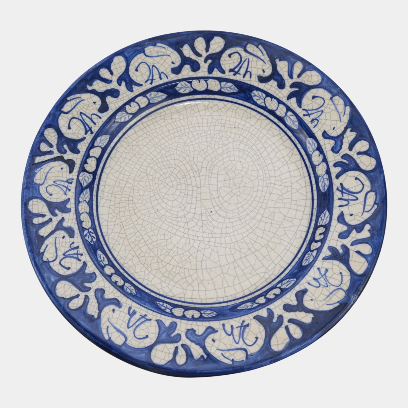 Dedham Pottery 1929-1943 Arts And Crafts Crackle White Blue Rabbit Charger Plate (1 of 6)