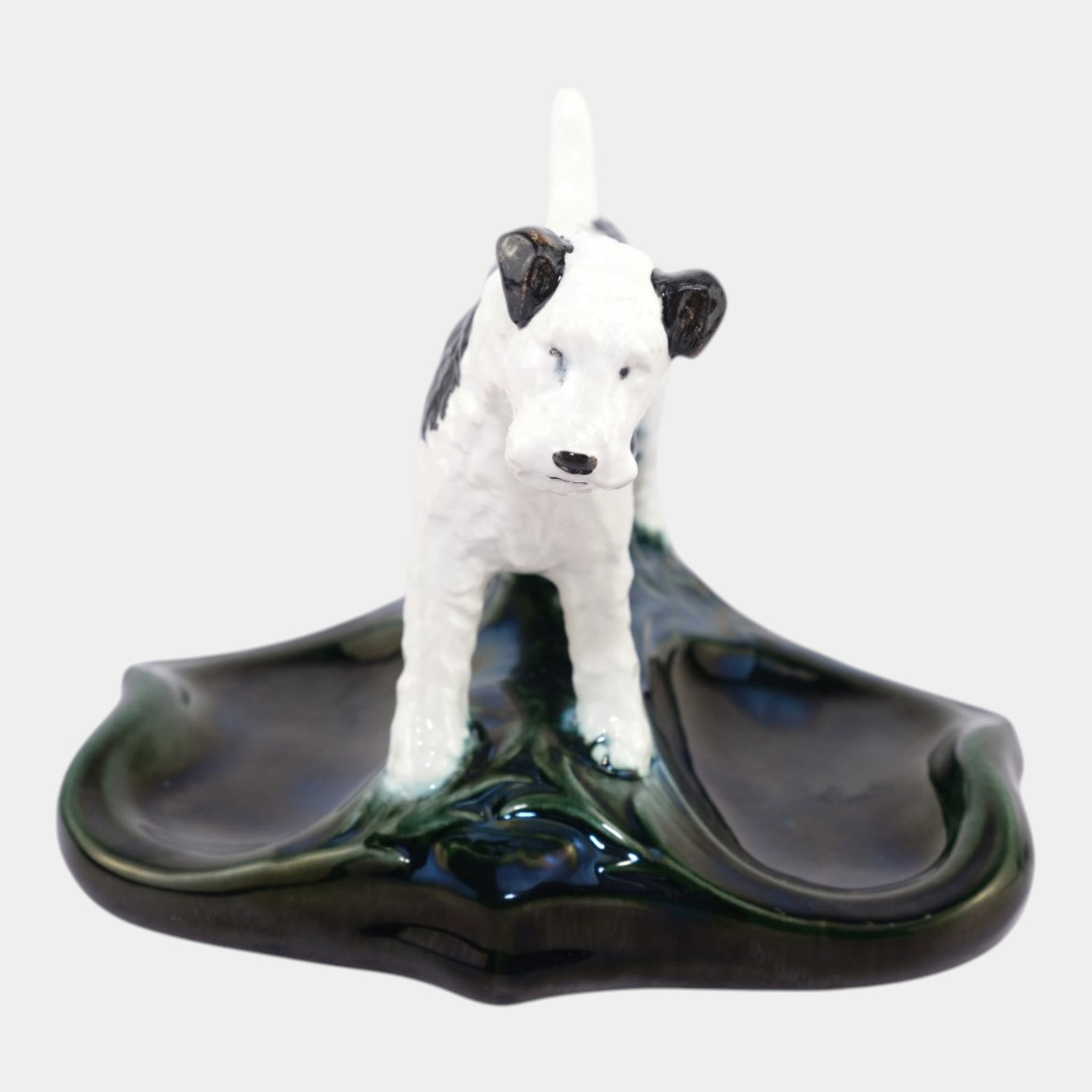 Mosaic Tile Company Zanesville Pottery White Black Terrier Dog Pin Tray (1 of 6)