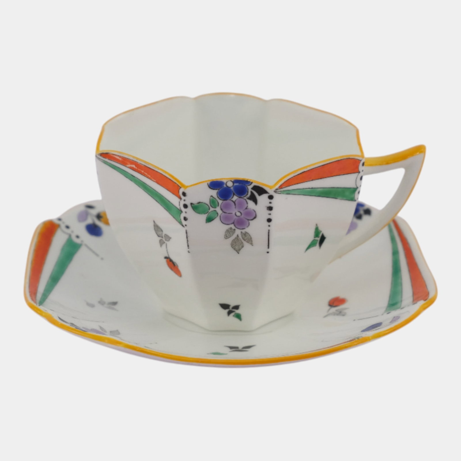 Shelley 1920s English Bone China Art Deco Flashes And Flowers Cup & Saucer (1 of 6)