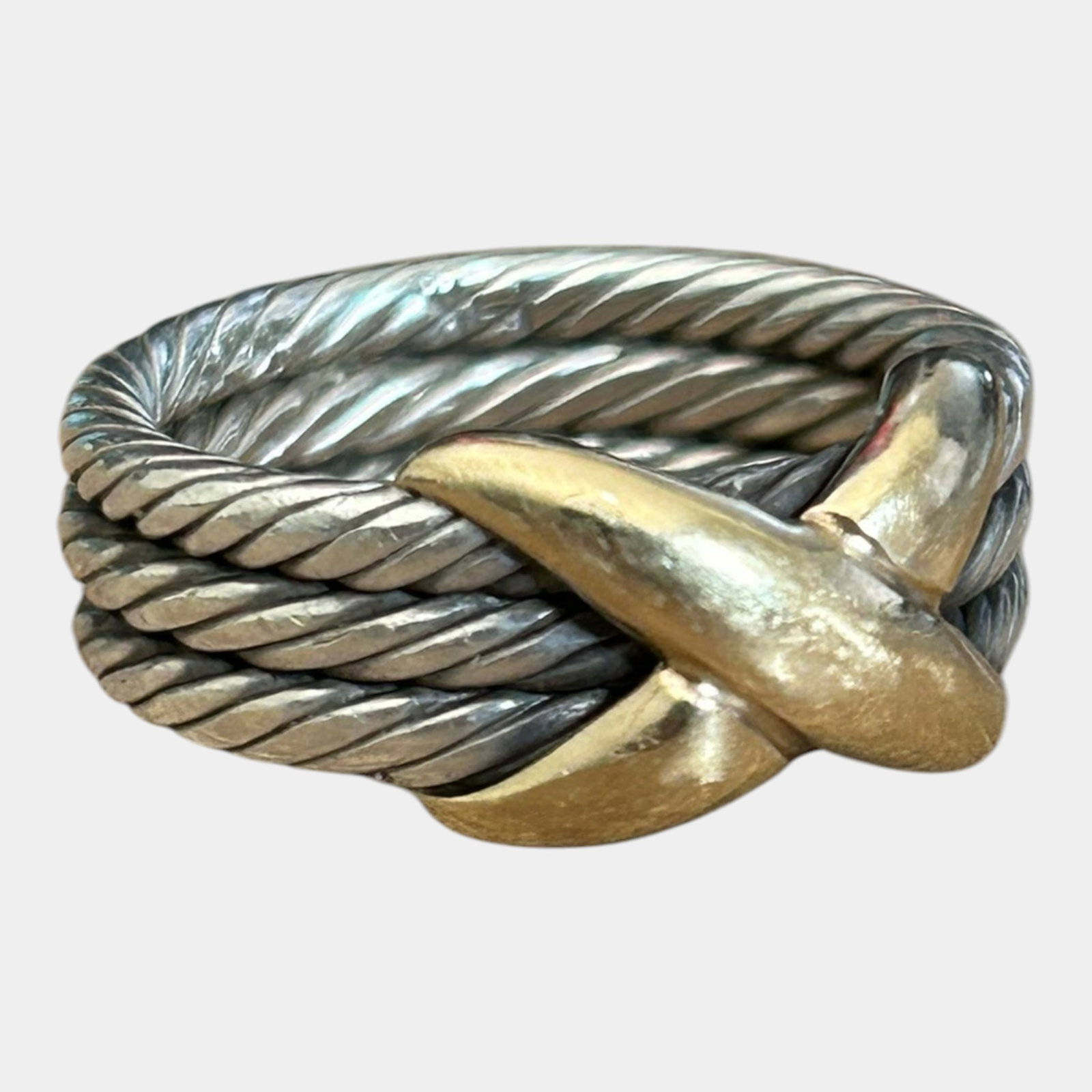 David Yurman Designer 14K Gold And Sterling Silver 925 Cable Crossover Band Golden X Ring Size 7 (1 of 4)