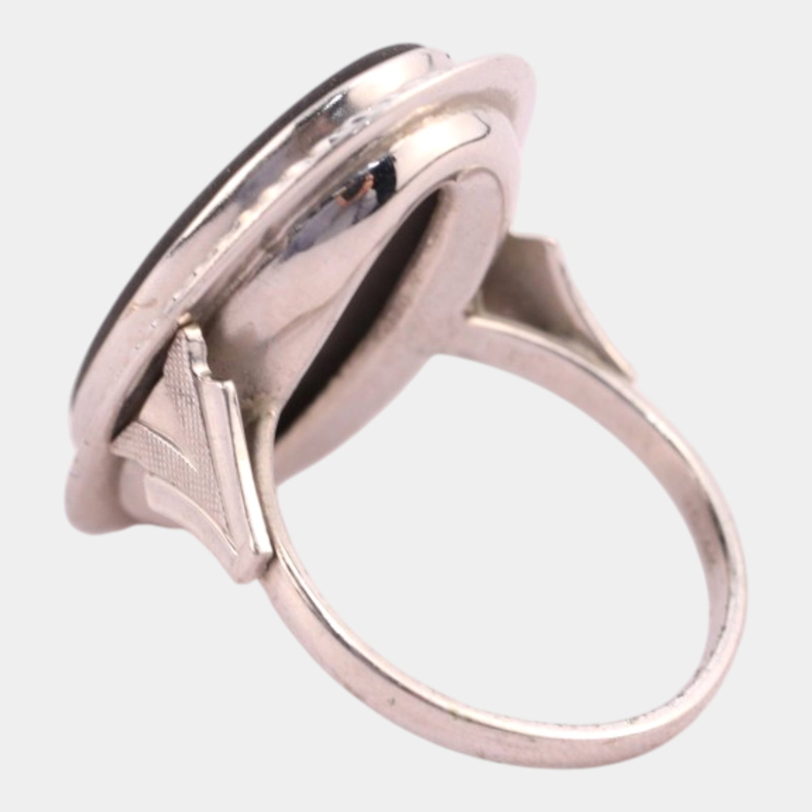 Wedgwood Black Jasperware Cameo 14K White Gold Braided Bezel Art Deco Shank Ring Size 6 - 2