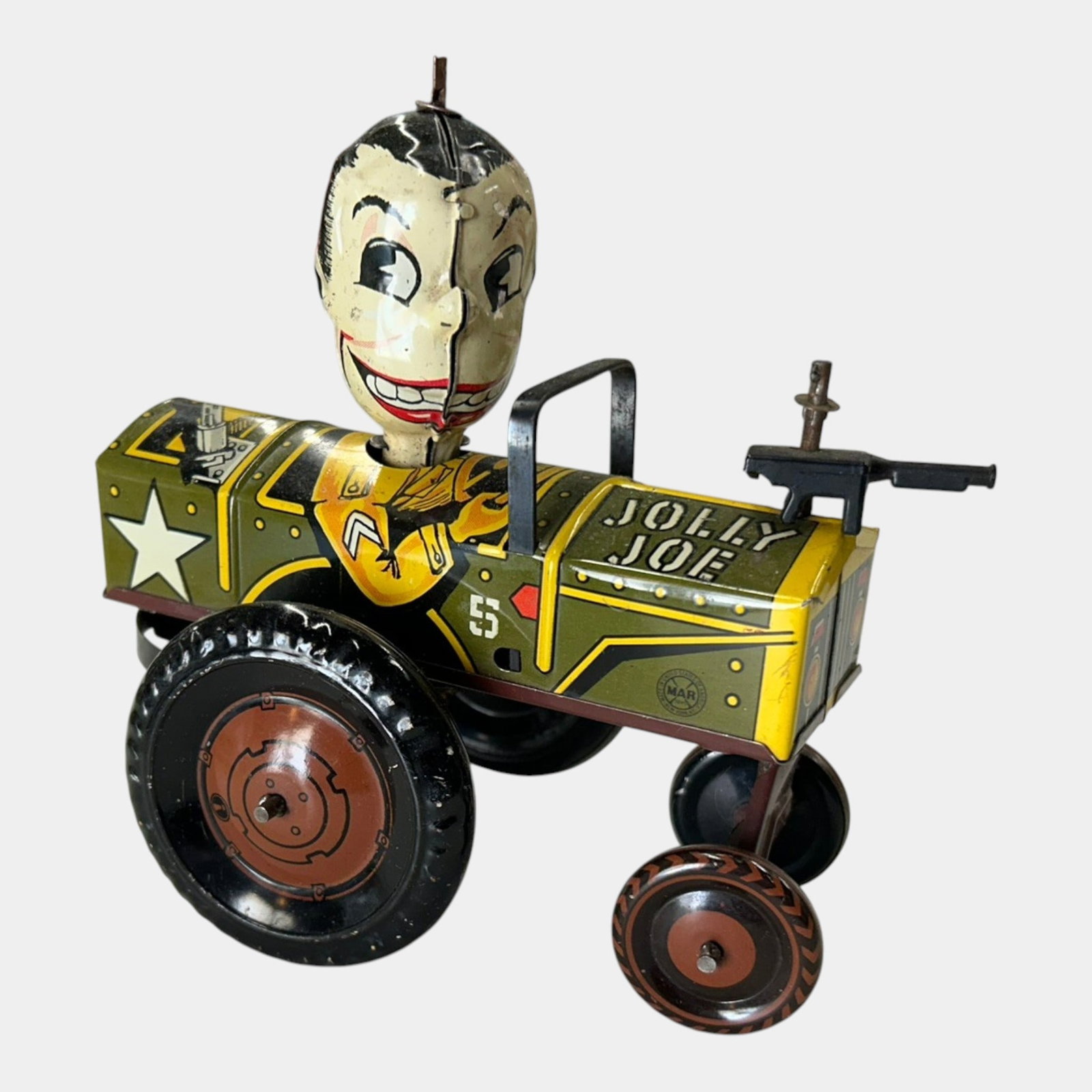 Marx USA 1950s Tin Litho Army Jeep With Mounted Machine Gun Windup Toy Car (1 of 4)