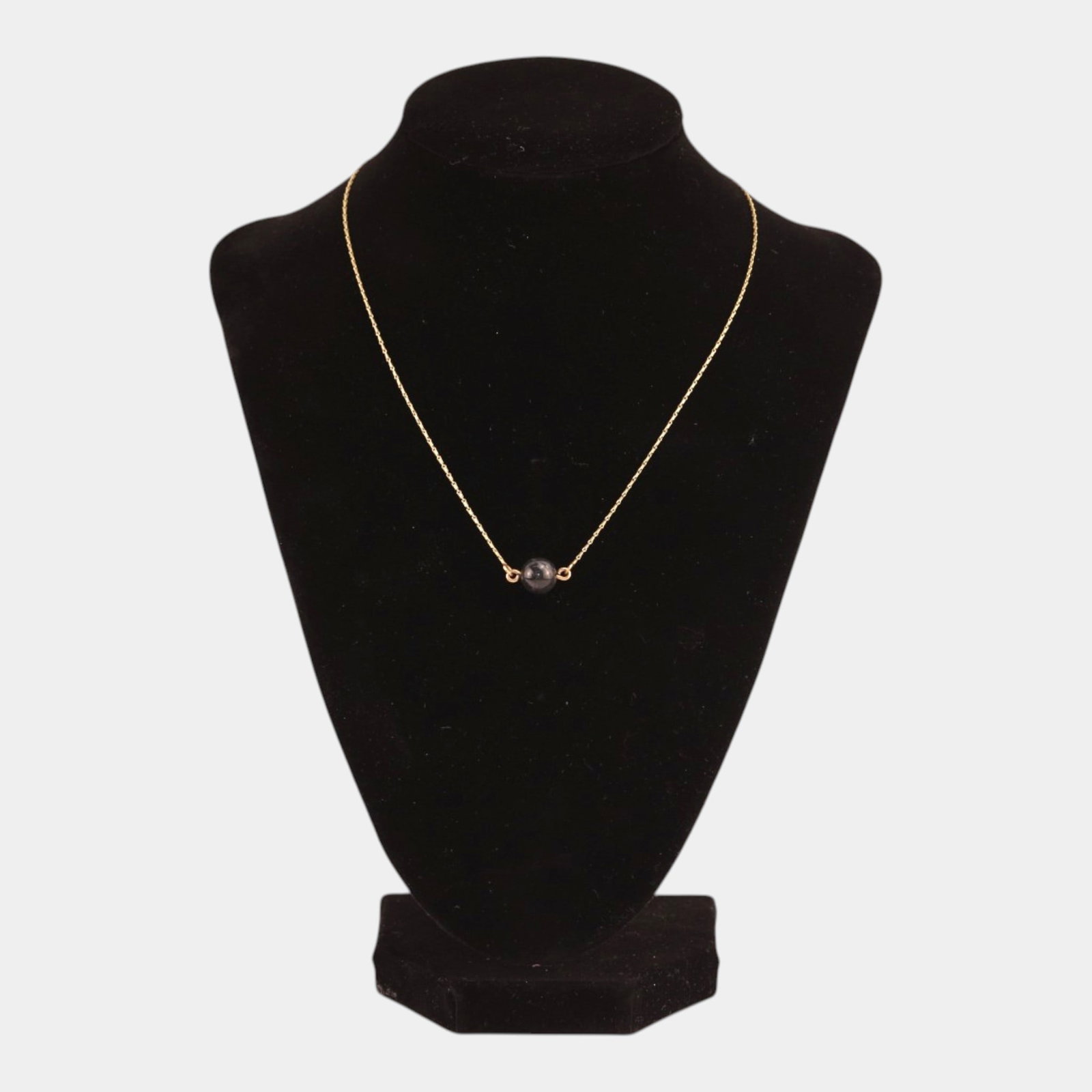 14K Yellow Gold And Black Pearl Slide Pendant Affixed To Delicate Link Chain Necklace: Professional, fast, and affordable in house shipping available for all items. Sleekly minimal and contemporary, this necklace features a polished black pearl slide pendant suspended between delicate g