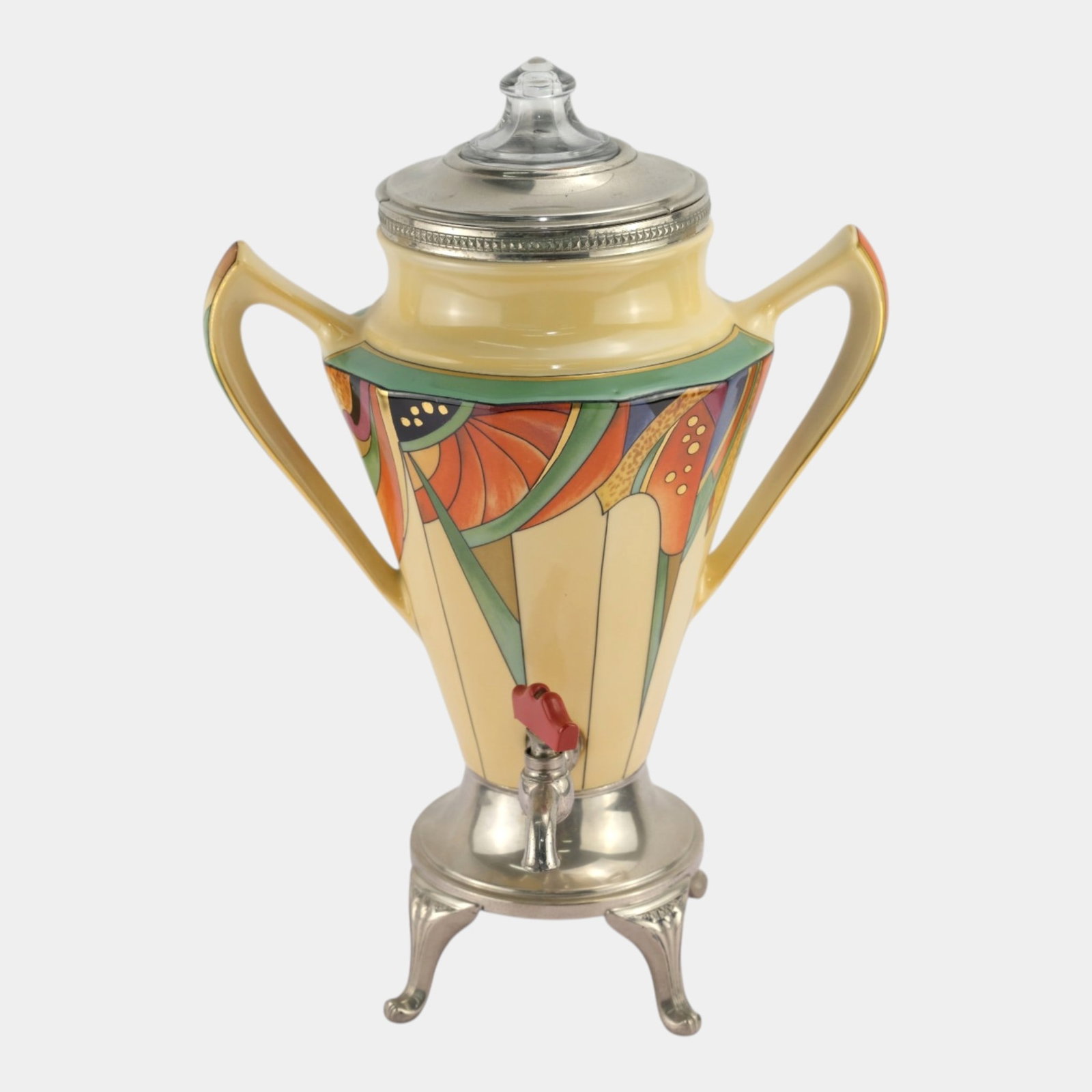 Royal Rochester & Fraunfelter China Co. 1928 Art Deco Pottery & Chrome Electric Coffee Percolator (1 of 7)