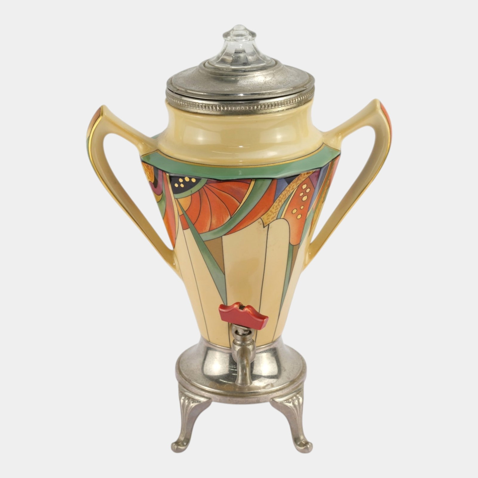 Royal Rochester & Fraunfelter China Co. 1928 Art Deco Pottery & Chrome Electric Coffee Percolator (1 of 7)
